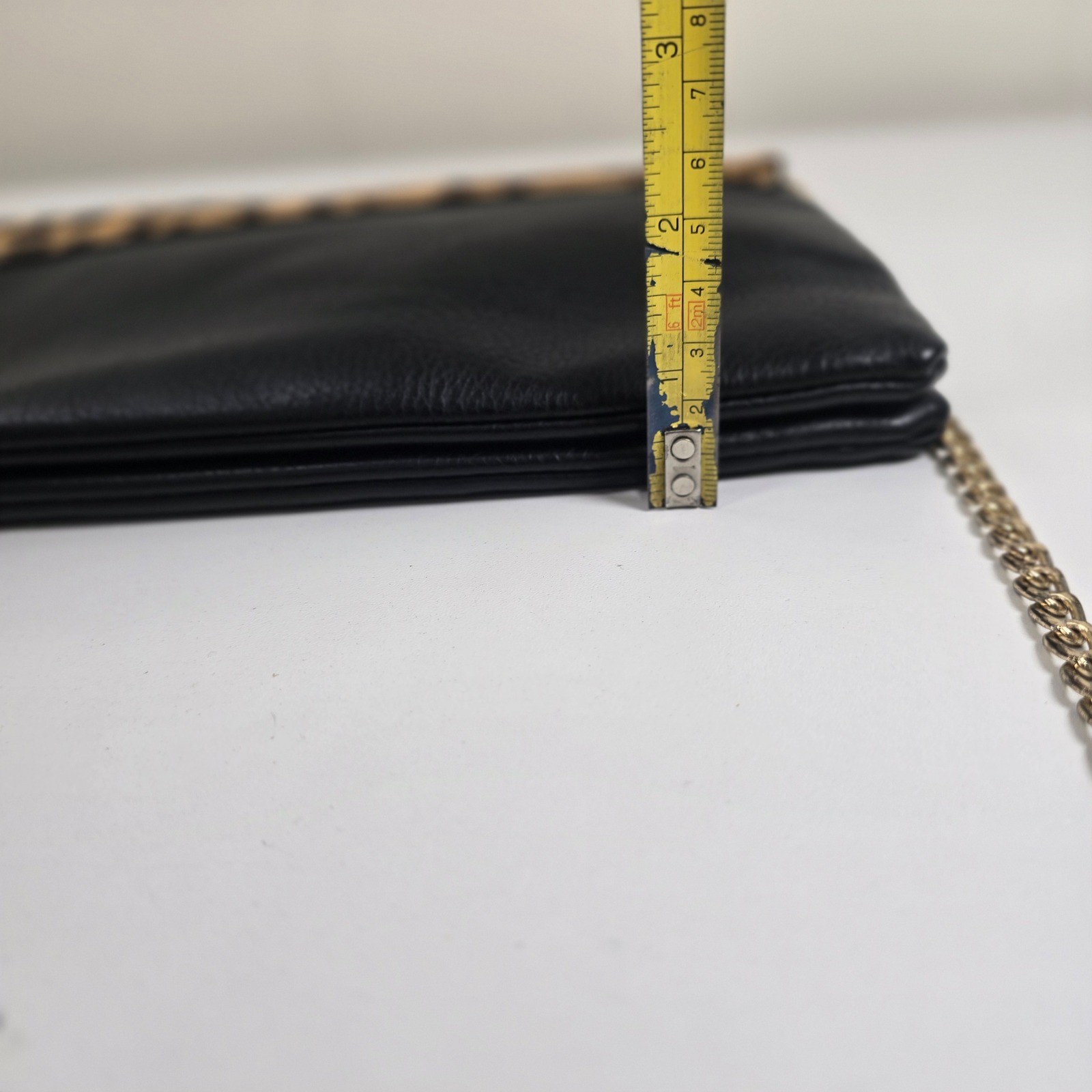 Madison West Calf Hair Leopard Print Crossbody Clutch Bag Black Vegan Leather