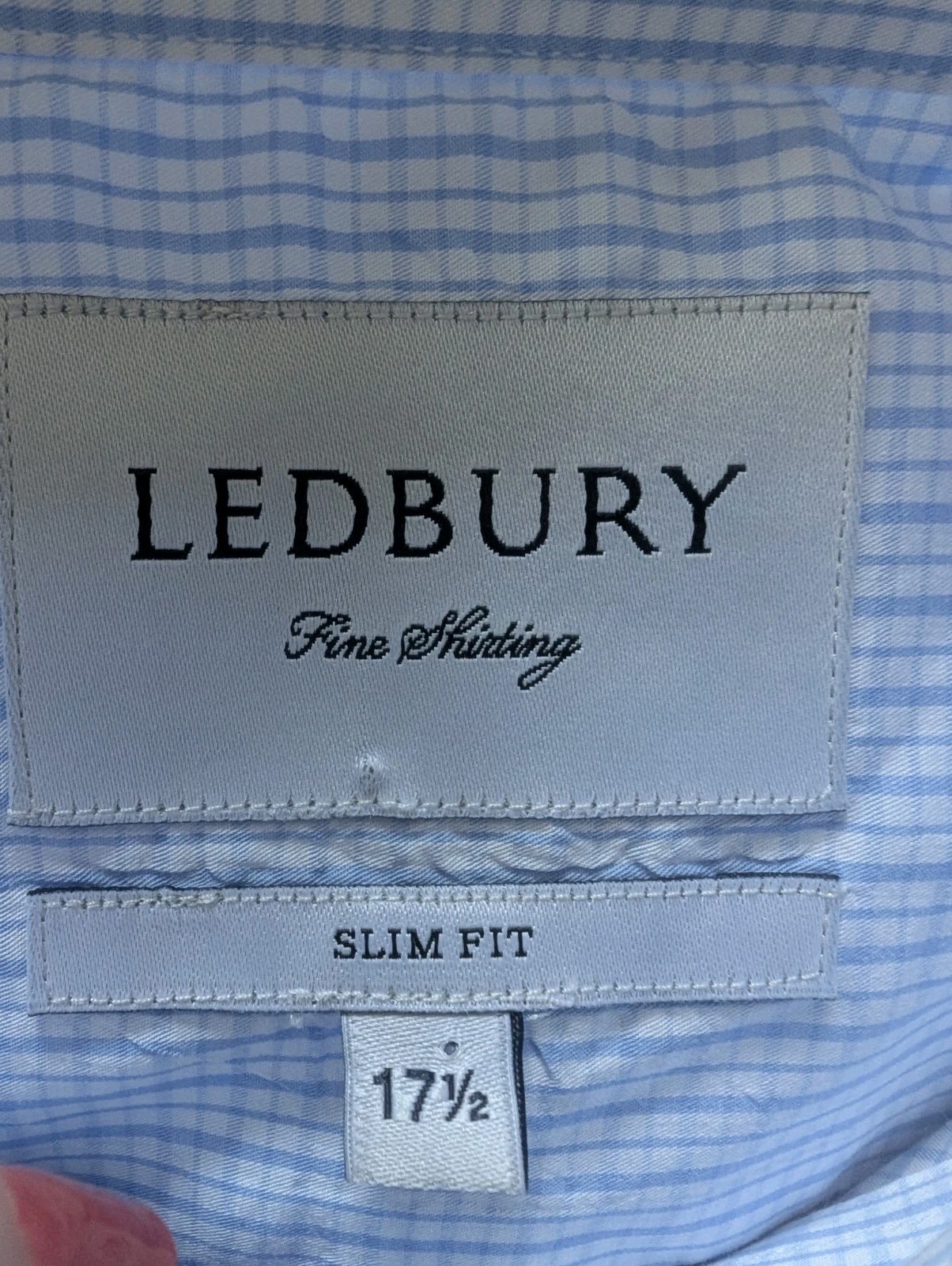 Ledbury Fine Shirting Slim Fit 17.5 100% Baumwolle Cotton Blue Checkered