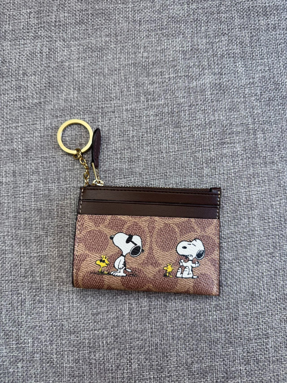 Coach X Peanuts Mini Skinny ID Case Signature Canvas W/Snoopy Print CBT14 NWT