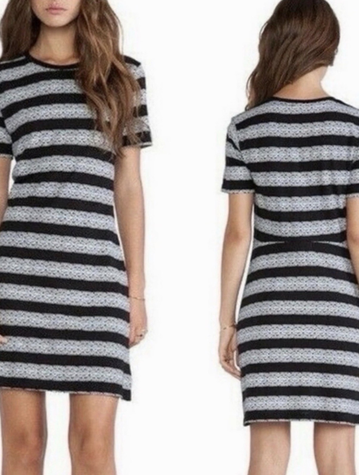 Theory Luxe Knit Striped T-Shirt Dress Medium Black White Lace Detail Summer
