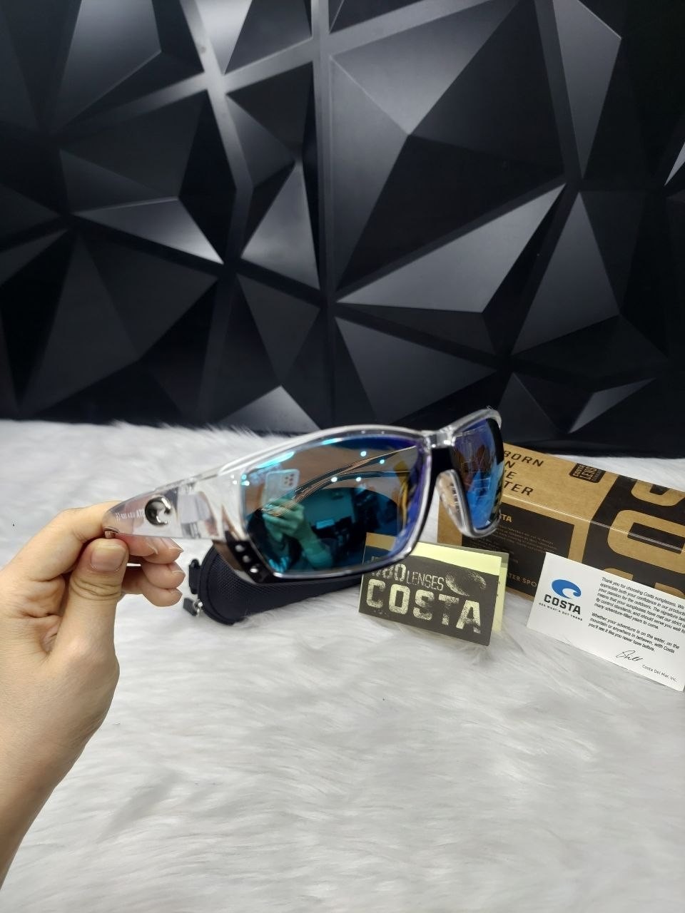 Costa Del Mar Polarized Sunglasses Clear Frame Blue Mirror 580P UV400 Fishing