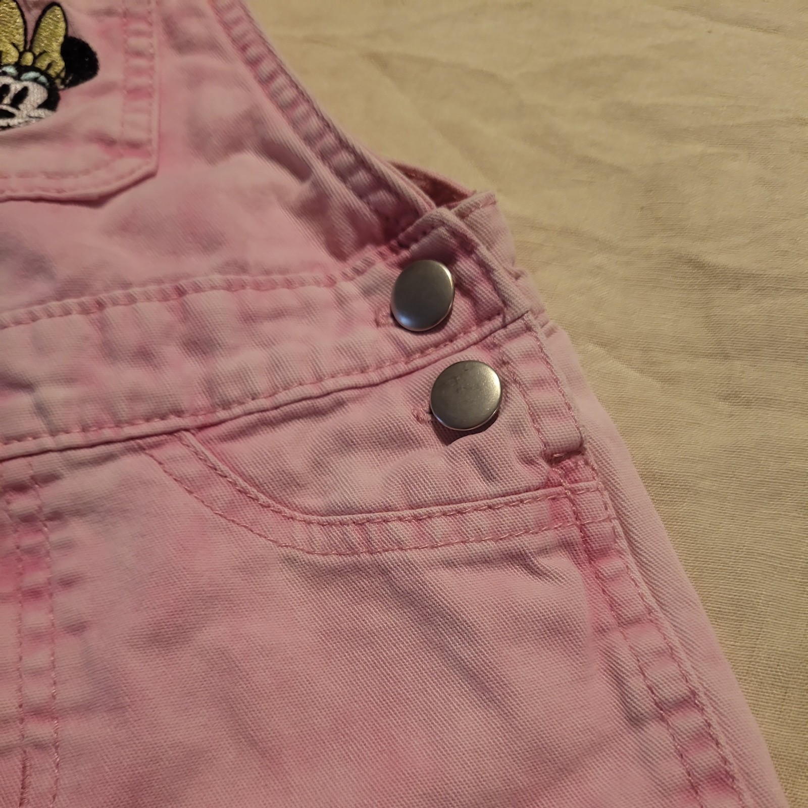 Disney Minnie Mouse Daisy Duck Embroidered Pink Bib Shortall Overalls 3T