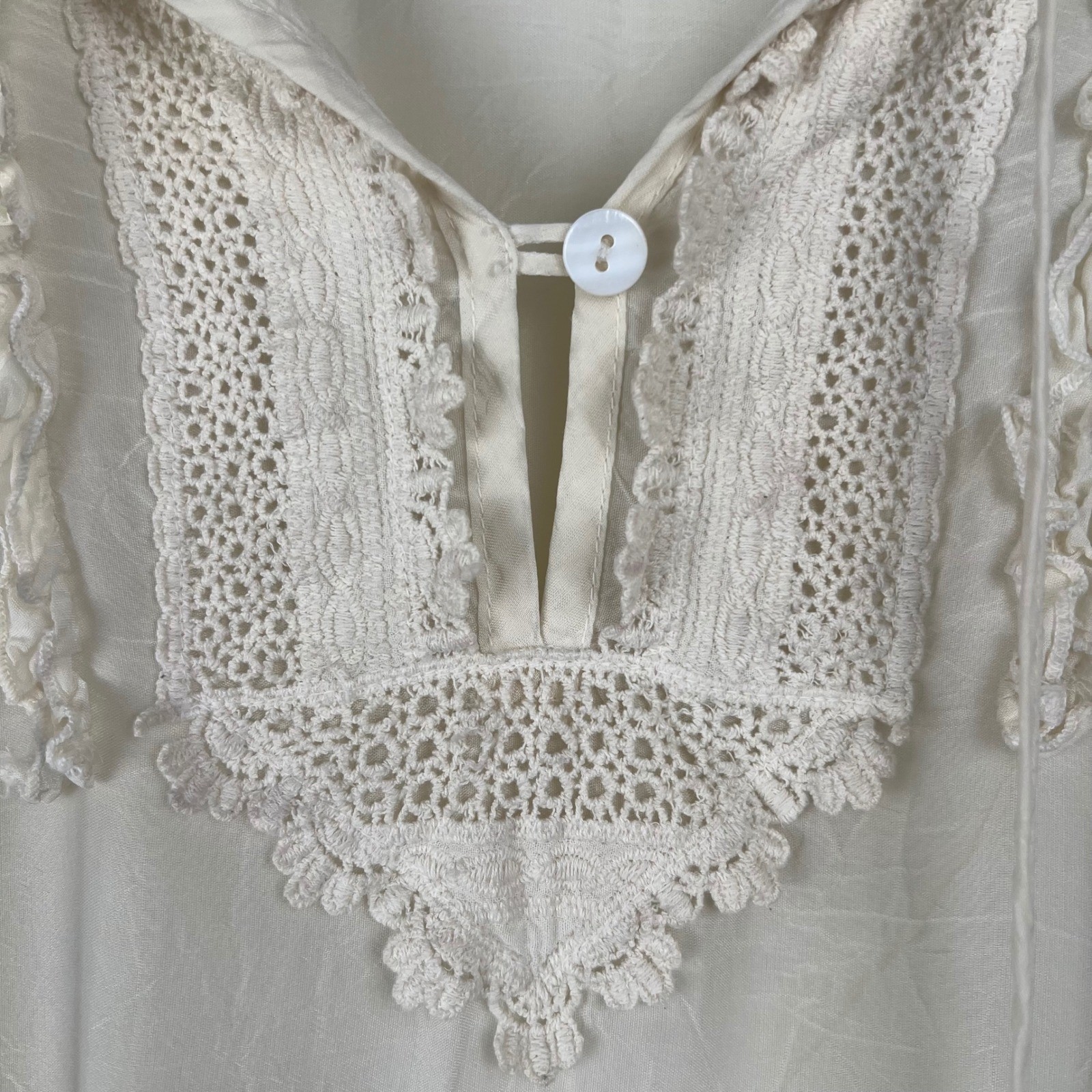 Johnny Was Ivory Eyelet Embroidered Lace Trim Boho Peasant Blouse XL Off White