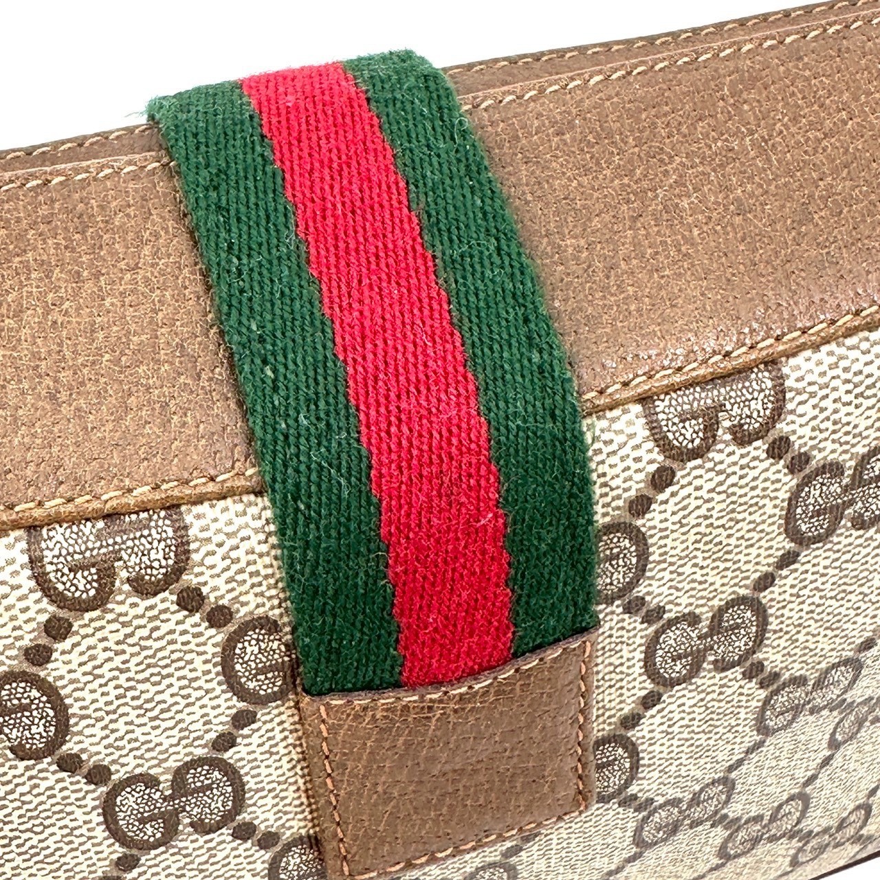 Vintage GUCCI Shoulder Bag Sherry Line PVC Leather GG Beige Authentic