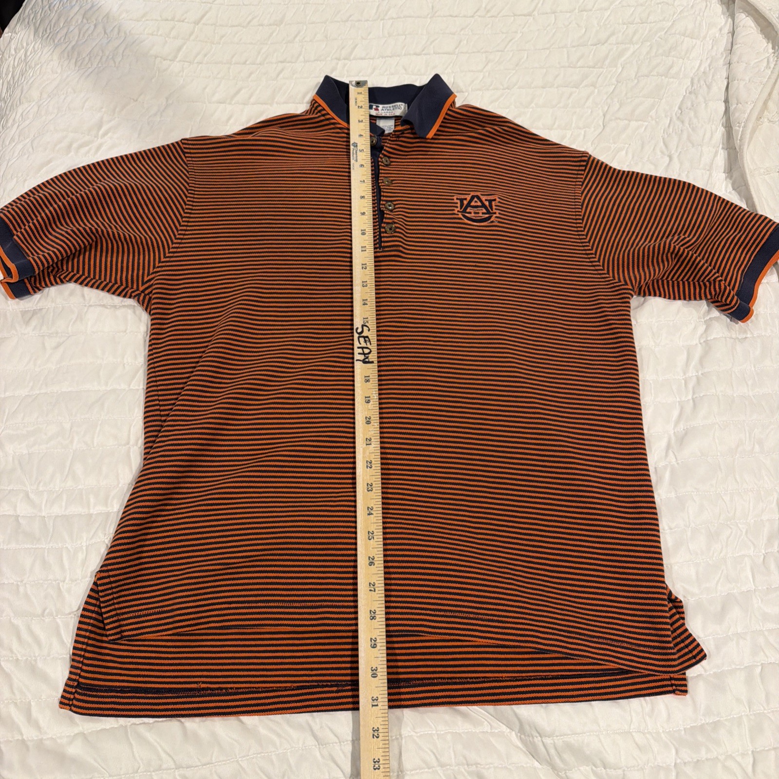 Vintage Russell Athletic Auburn Tigers Polo XL Made In USA Striped Blue Orange