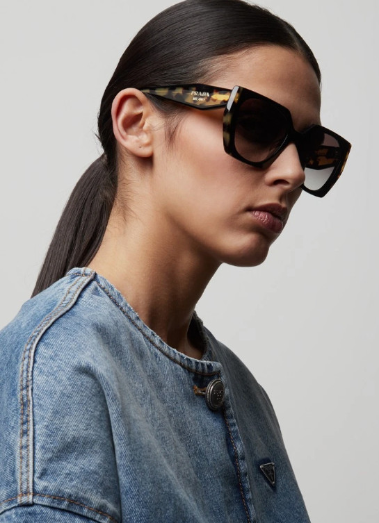 Prada PR 15WS Oversized Square Sunglasses Women Black Tortoiseshell With Box