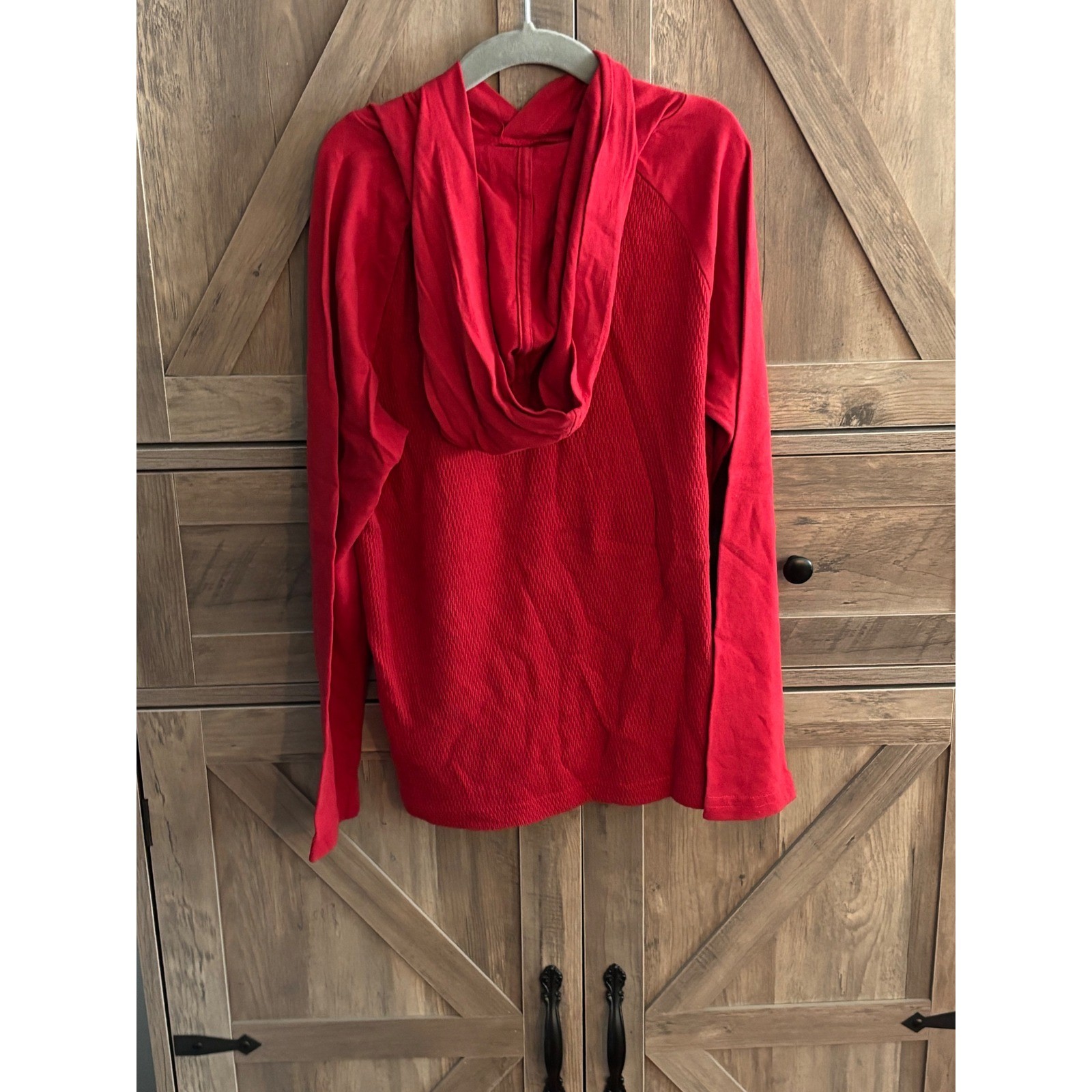 Abercrombie Kids Boys Red Textured Long Sleeve Hooded Tee Shirt Logo Size 7/8
