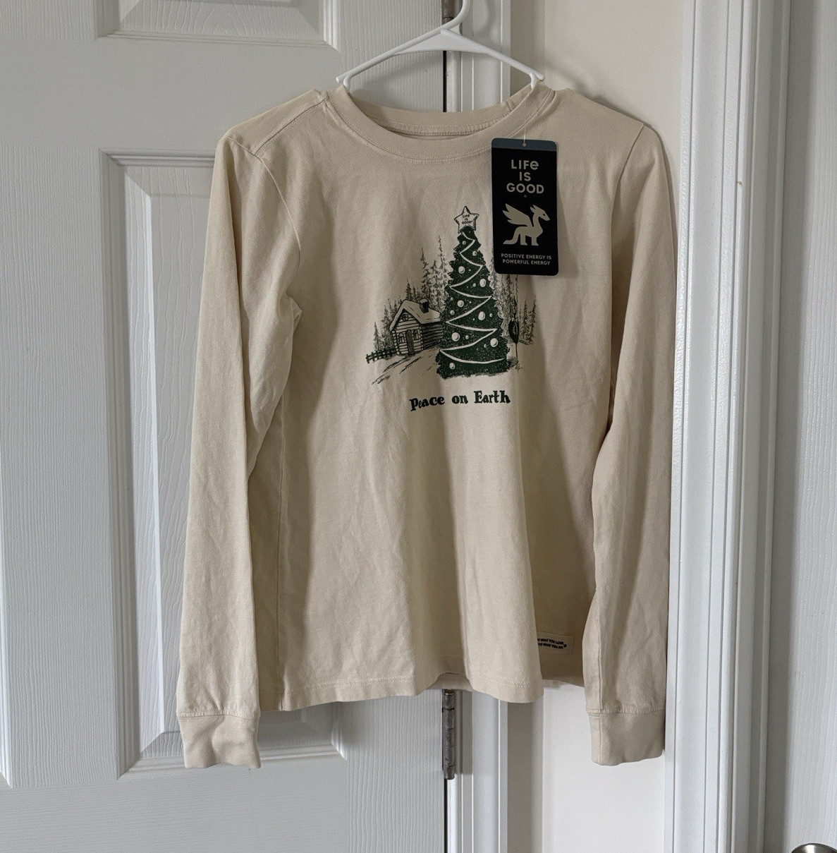 Life is Good Women’s XS Beige Christmas Peace on Earth Top