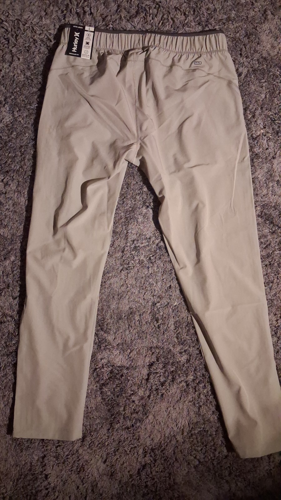 Hurley Men’s Jogger Pants Beige L Regular Drawstring Elastic Waist Pockets