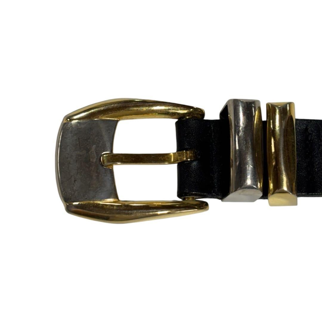 GIANNI VERSACE 1990s Studded Leather Belt Two-Tone Gold Silver Buckle Used