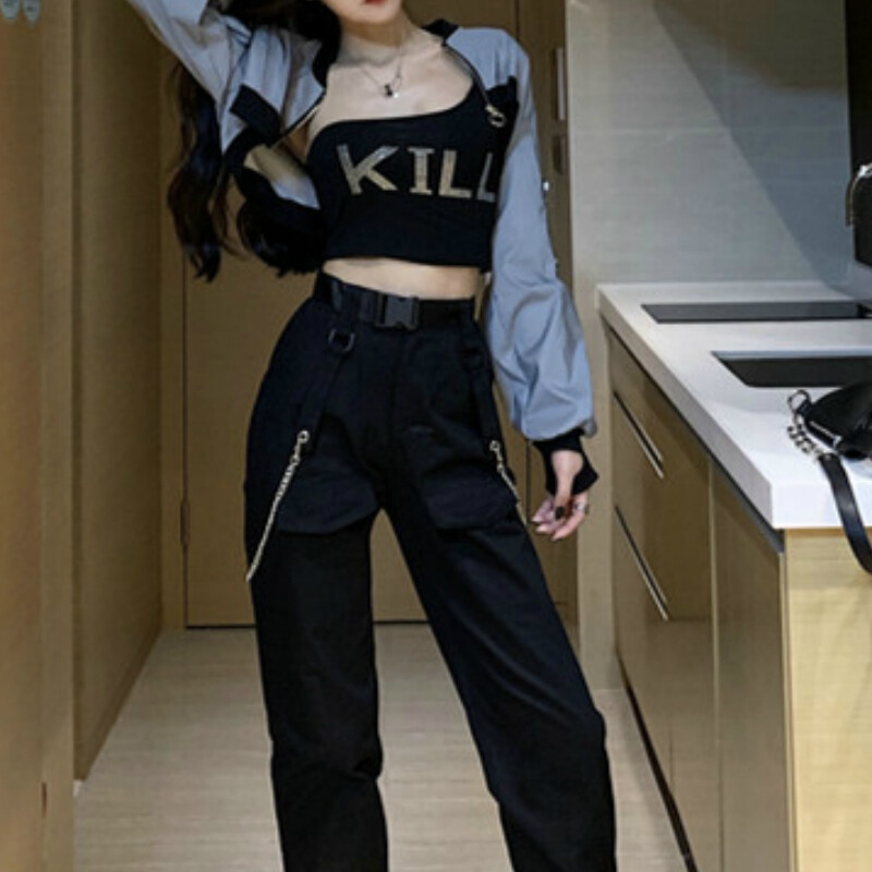 Lady Reflective Crop Top Zipper Bomber Jacket High Waist Coat Party Outfit Short