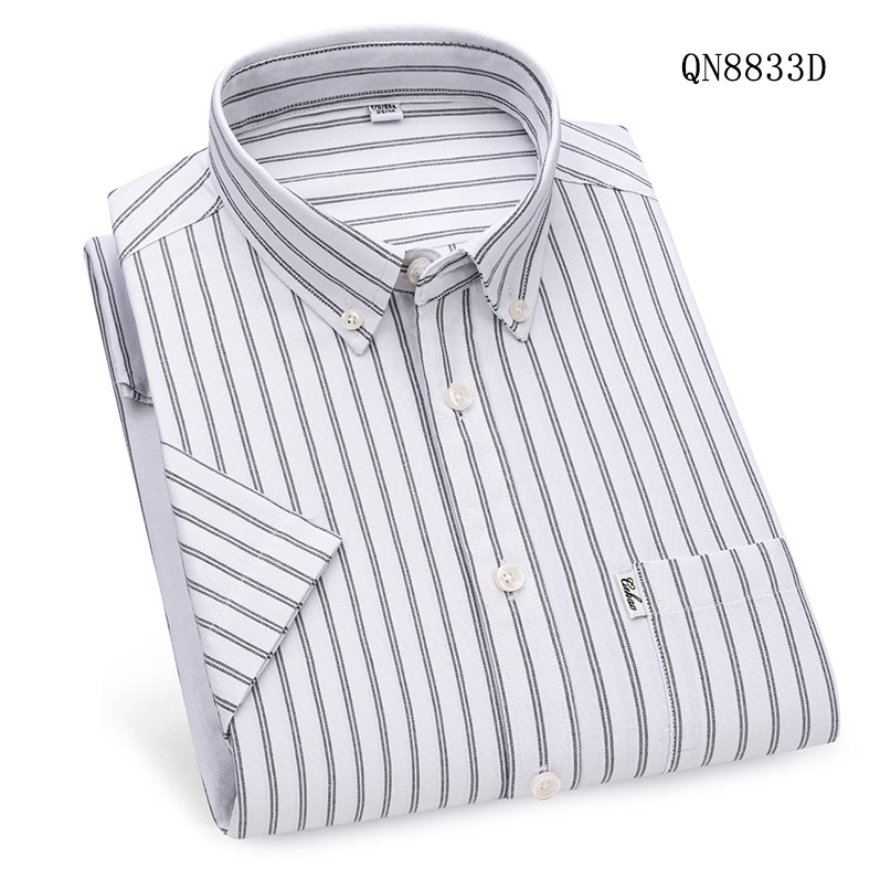 Mens Oxford Shirts Business Short Sleeves Cotton Striped Casual Summer Shirts