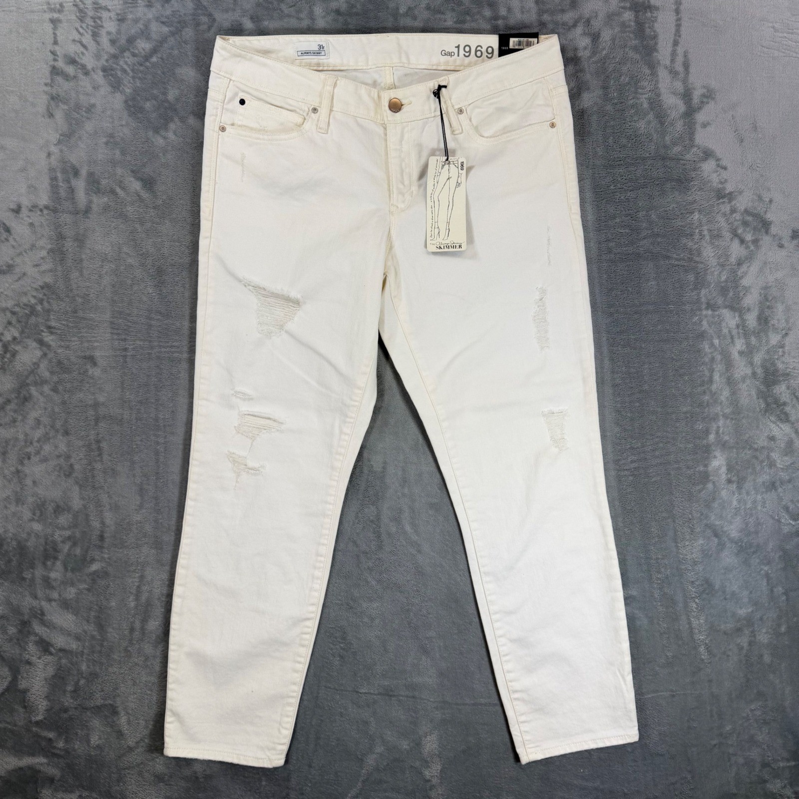 Gap 1969 Always Skinny Jeans Women’s Size 31 R White Distressed Denim