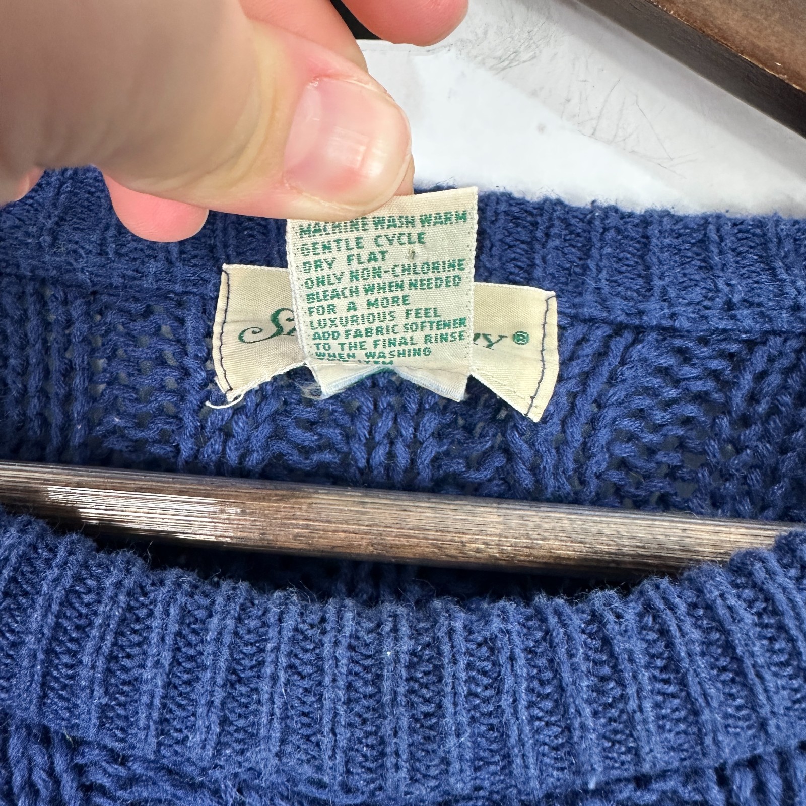 Vintage Cable Knit Sweater Mens Large St.John Bay Blue Fisherman Preppy Academia