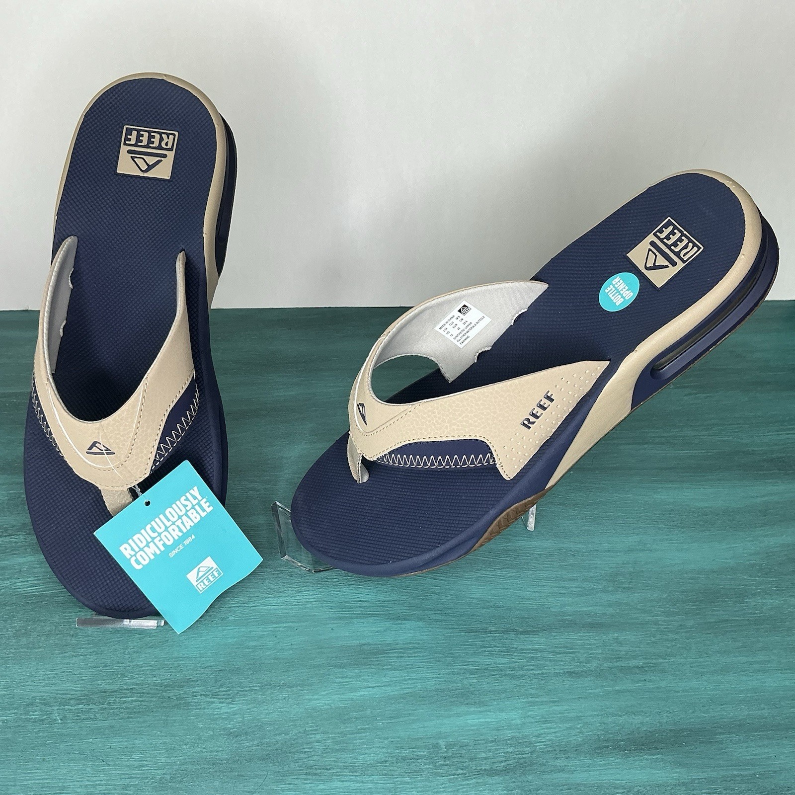 Reef Fanning NWT Arch Support Flip Flop Sandal Sz 12 Navy Oat CJ6593 Coastal
