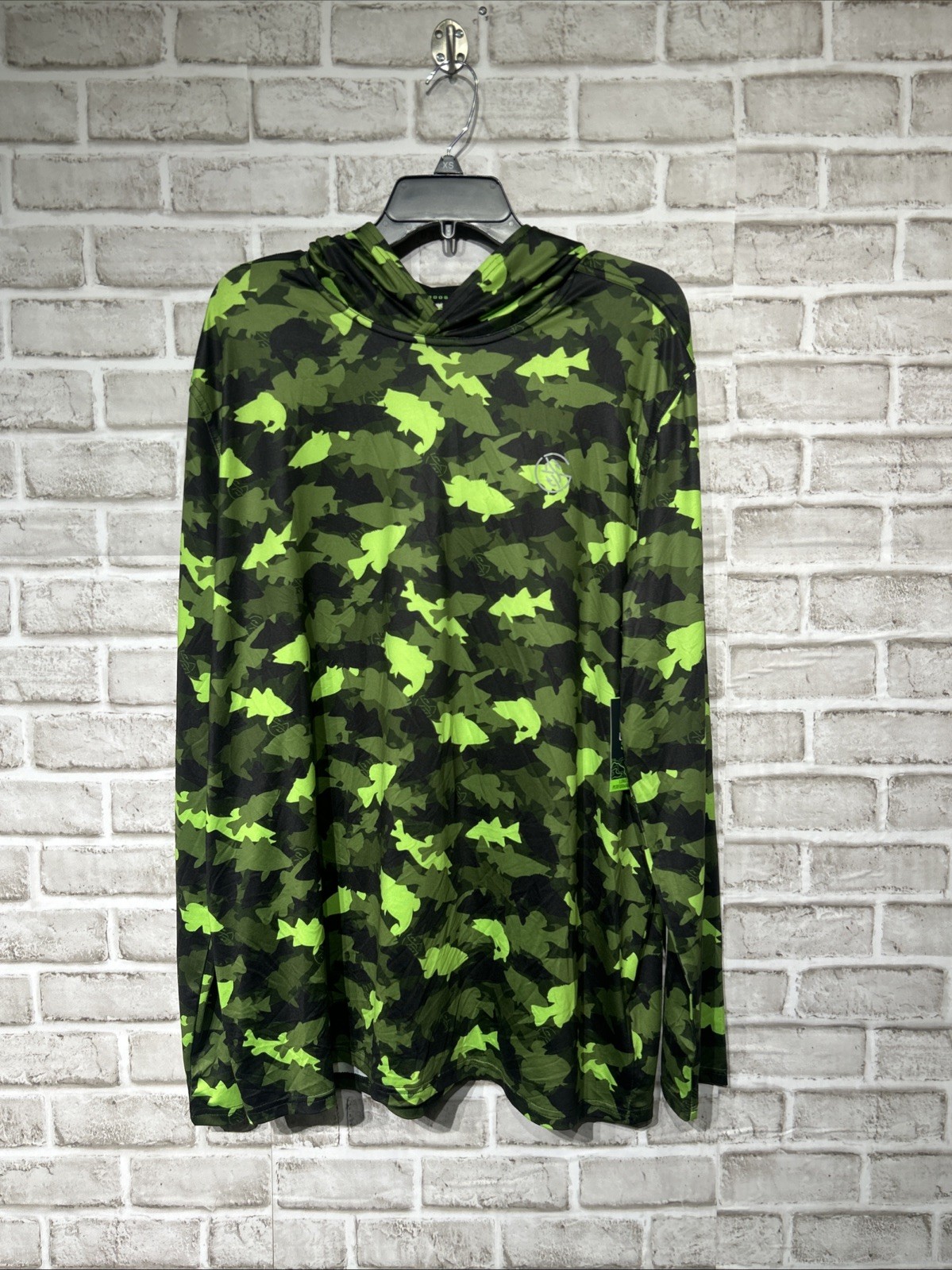Googan Squad Hoodie Fish Print Performance Light Men Pullover Green Shirt Sz XL