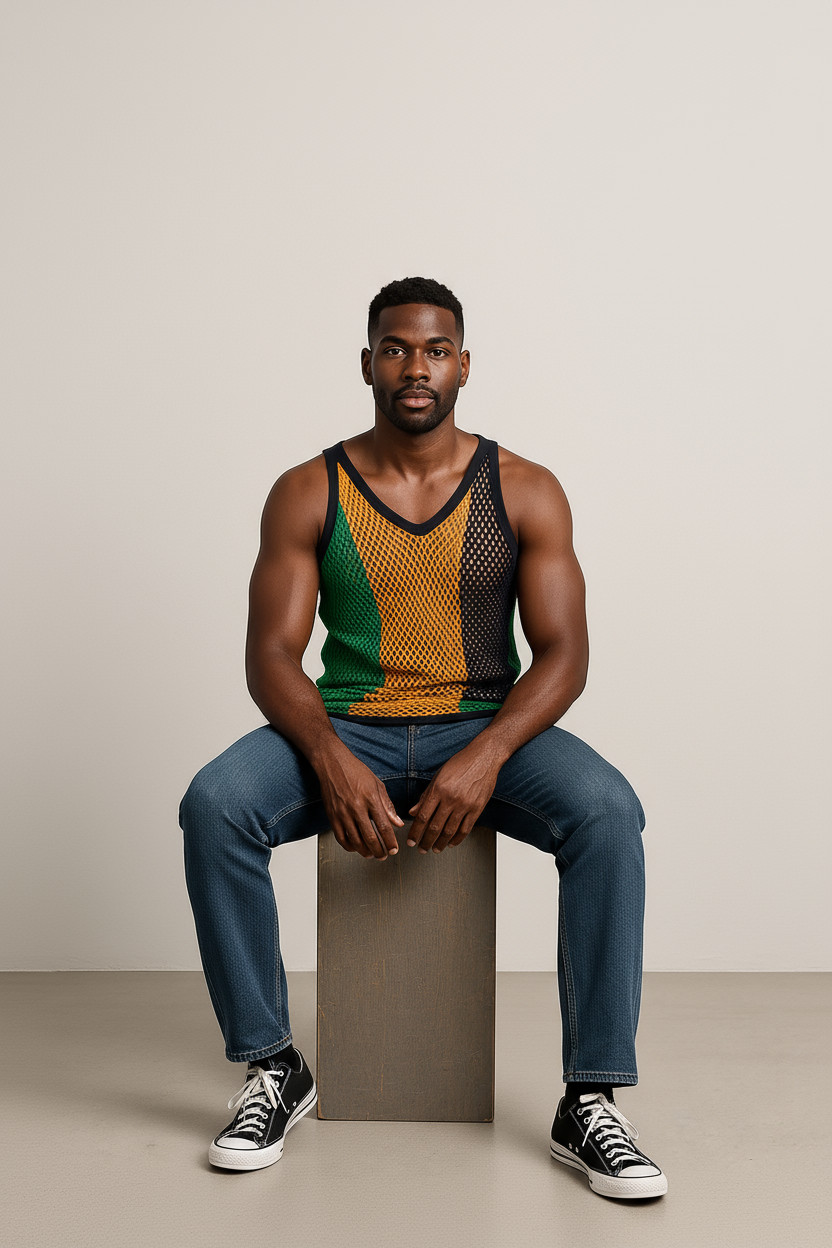 Jamaica String Vest or Mesh Marina In Classic Jamaican Colors Fr Carnivals Party