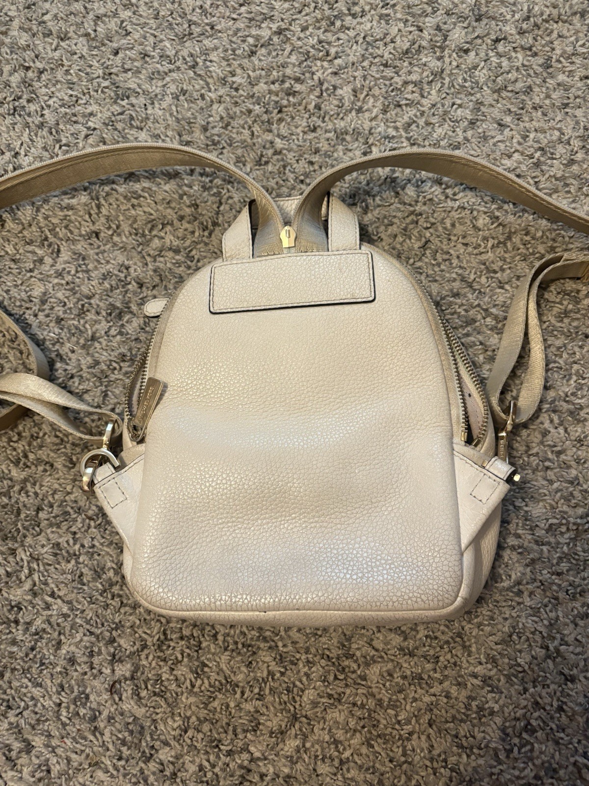 Michael Kors Beige Small Mini Backpack Pebbled Gold Hardware Zip Pockets