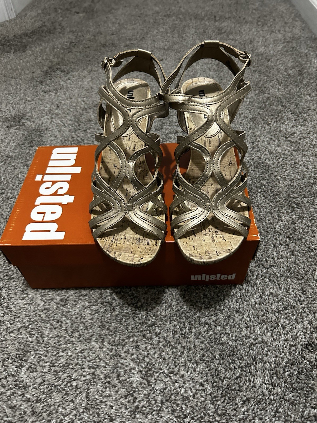 Unlisted Take The Bet Wedge Sandals Women’s 9M Champagne Cork Heel Strappy