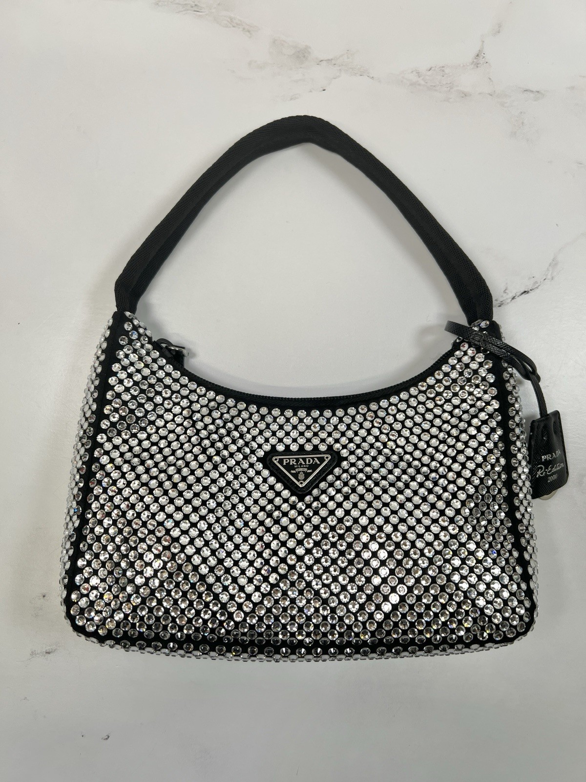 Prada Reedition Re edition 2000 Satin Hobo Mini Shoulder Bag Purse Crystal Gems