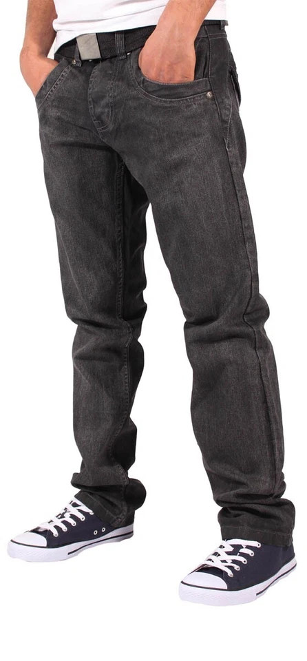 G-72 Men’s Black Denim Jeans Straight Fit W30–W42 with FREE Belt Casual Jeans