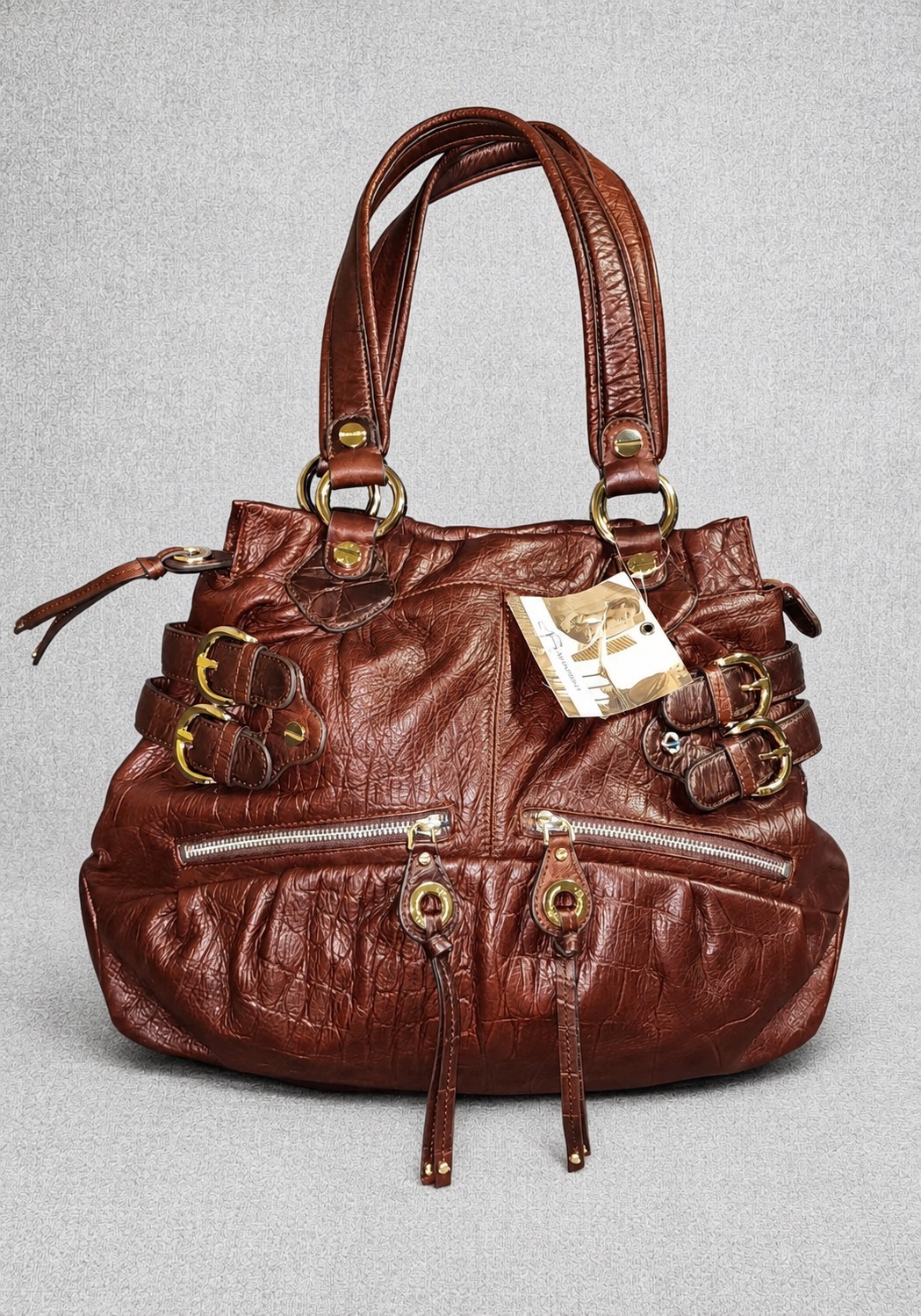 NWT B Makowsky Brandy Brown Eden Croco Zip Tote Hobo Bag Leather Purse $308