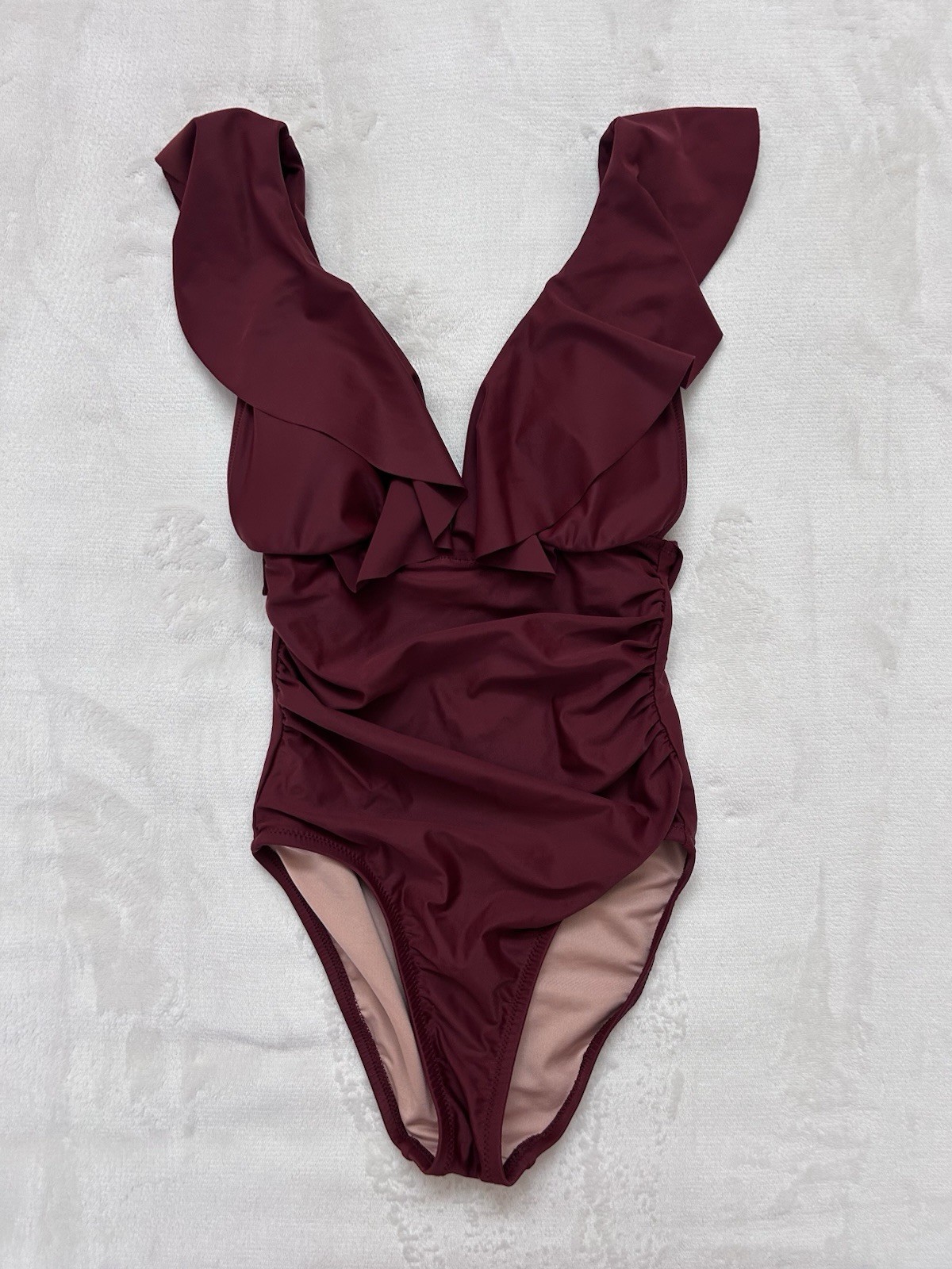 Size 0 J Crew Sienna Rust Ruffle Ruched Lightly Padded V-Neck One Piece Swimsuit