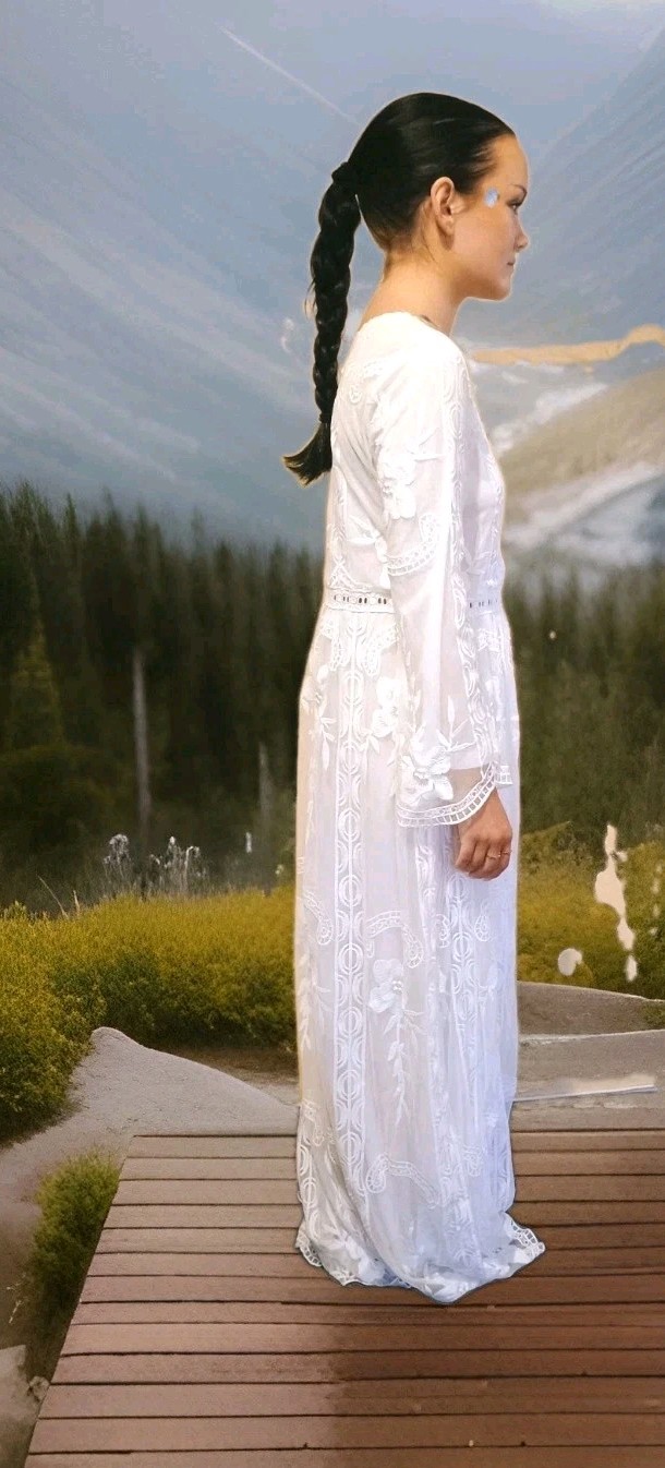 Lace cotton/ poly wedding dress long sleeve. Sz S