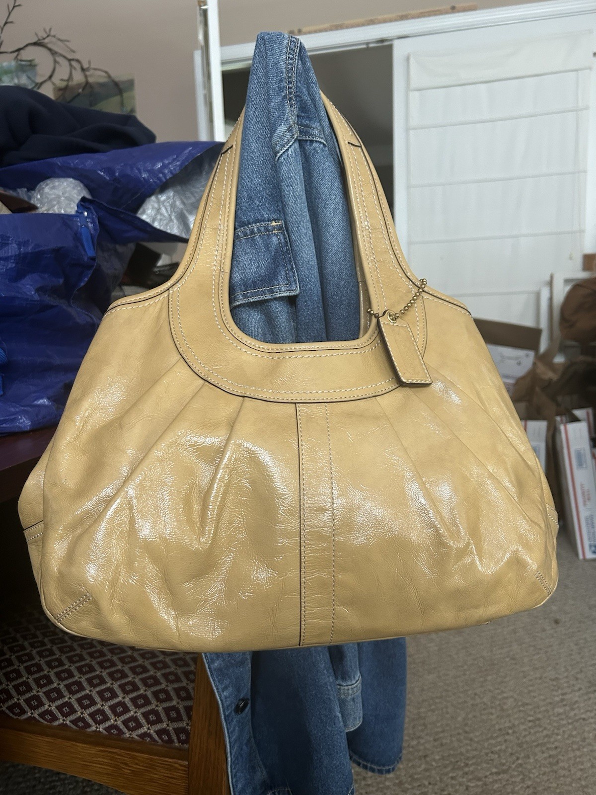 Coach Ergo Pleated Leather Large Shoulder Bag Tan Camel 2008 Vintage Y2K