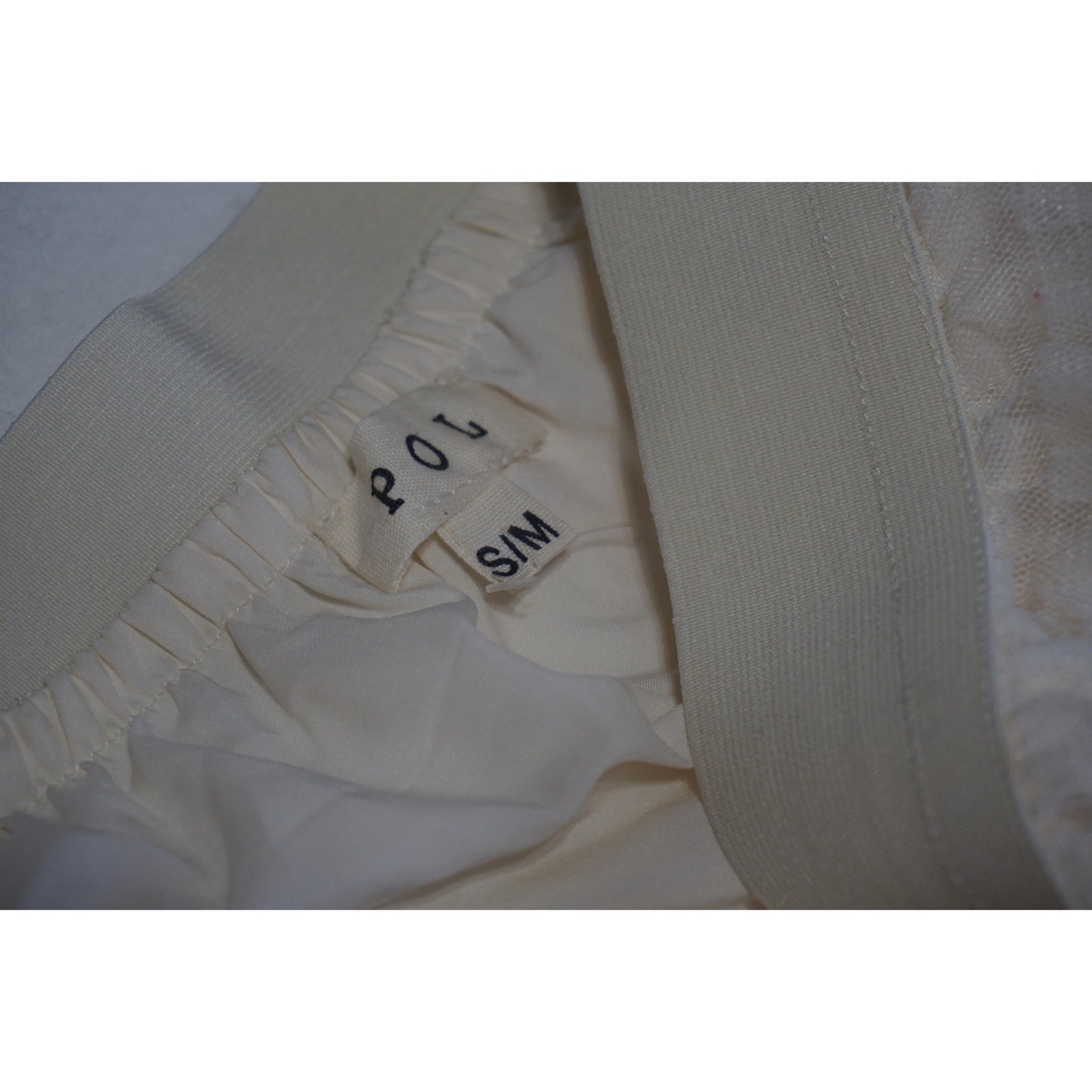 POL Cream Tulle Tiered Skirt Pearl Accents FWS6 Womens Size S/M Boho Romantic