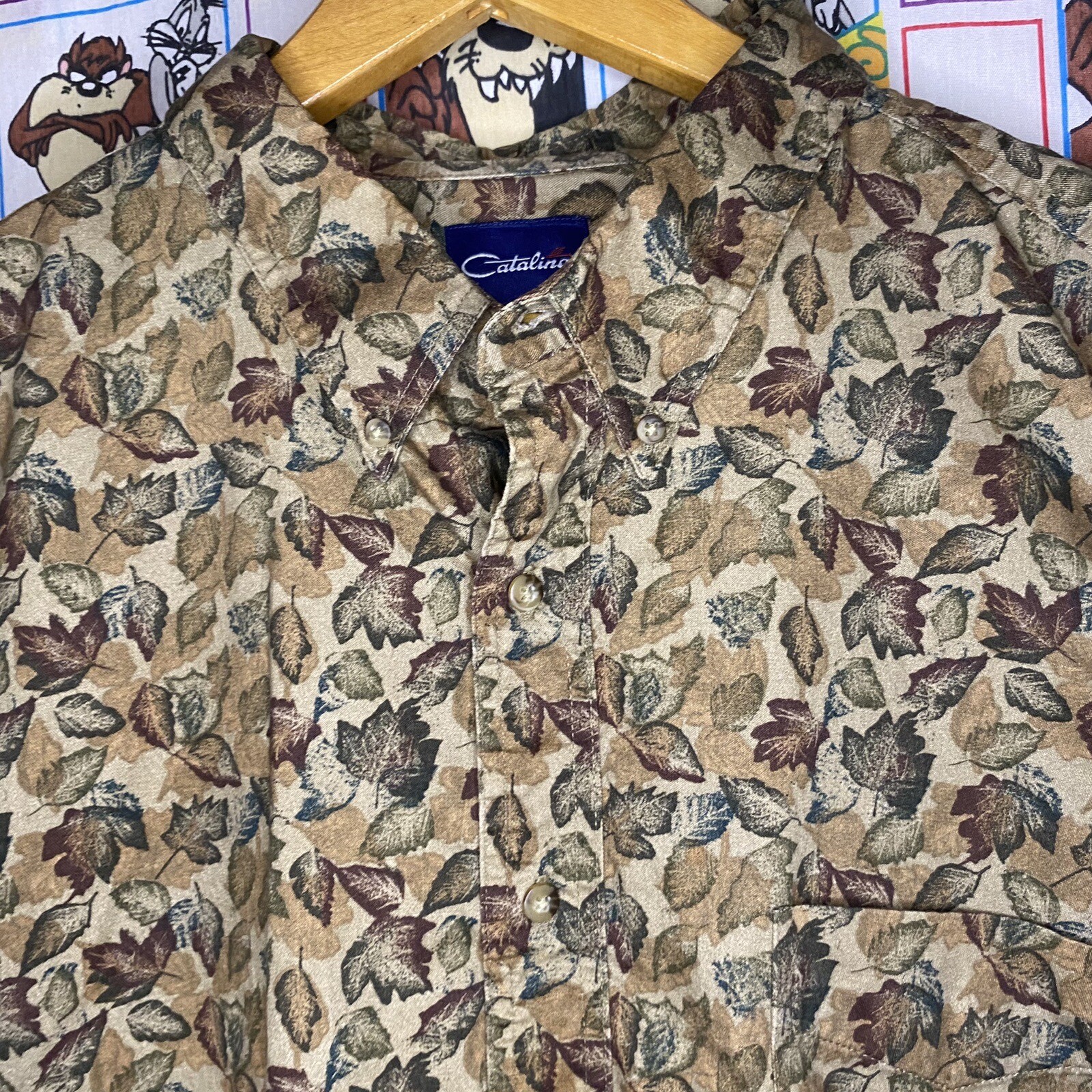 Mens 2XL Catalina Long Sleeve Button Up Shirt Leaf AOP Nature Fall Leaves Earth