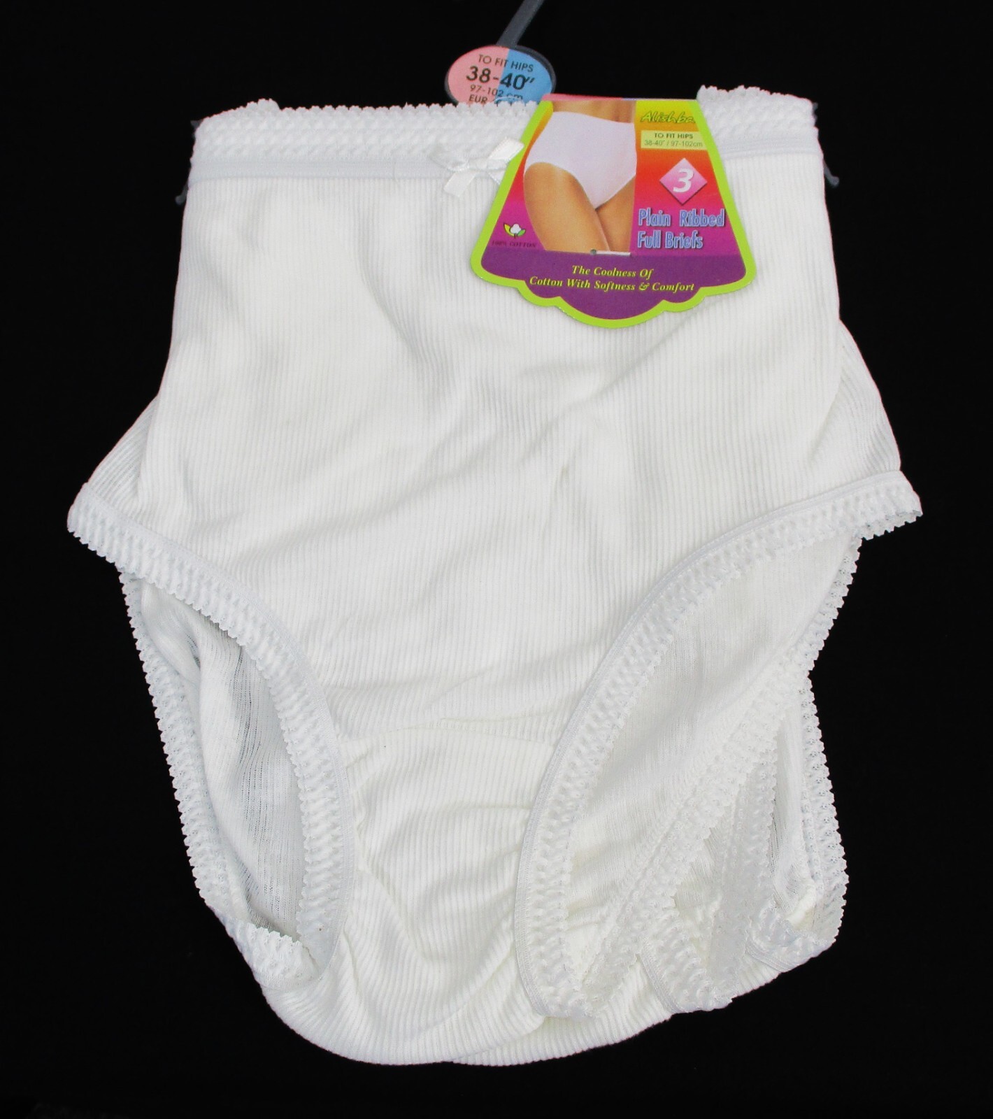 Ladies 3 Pack 100% Ribbed Cotton Full Briefs Sizes :38-40″,42-44″,46-48″,50-52″