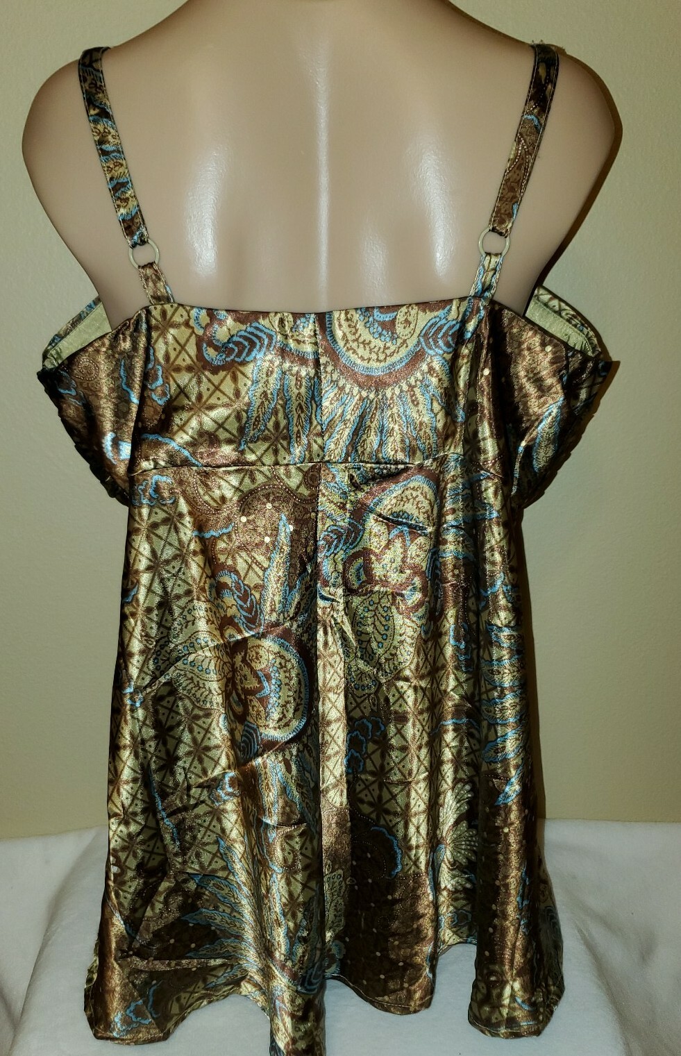 Lane Bryant 20 2X Brown Blue Paisley Floral Spaghetti Strap Ruched Top