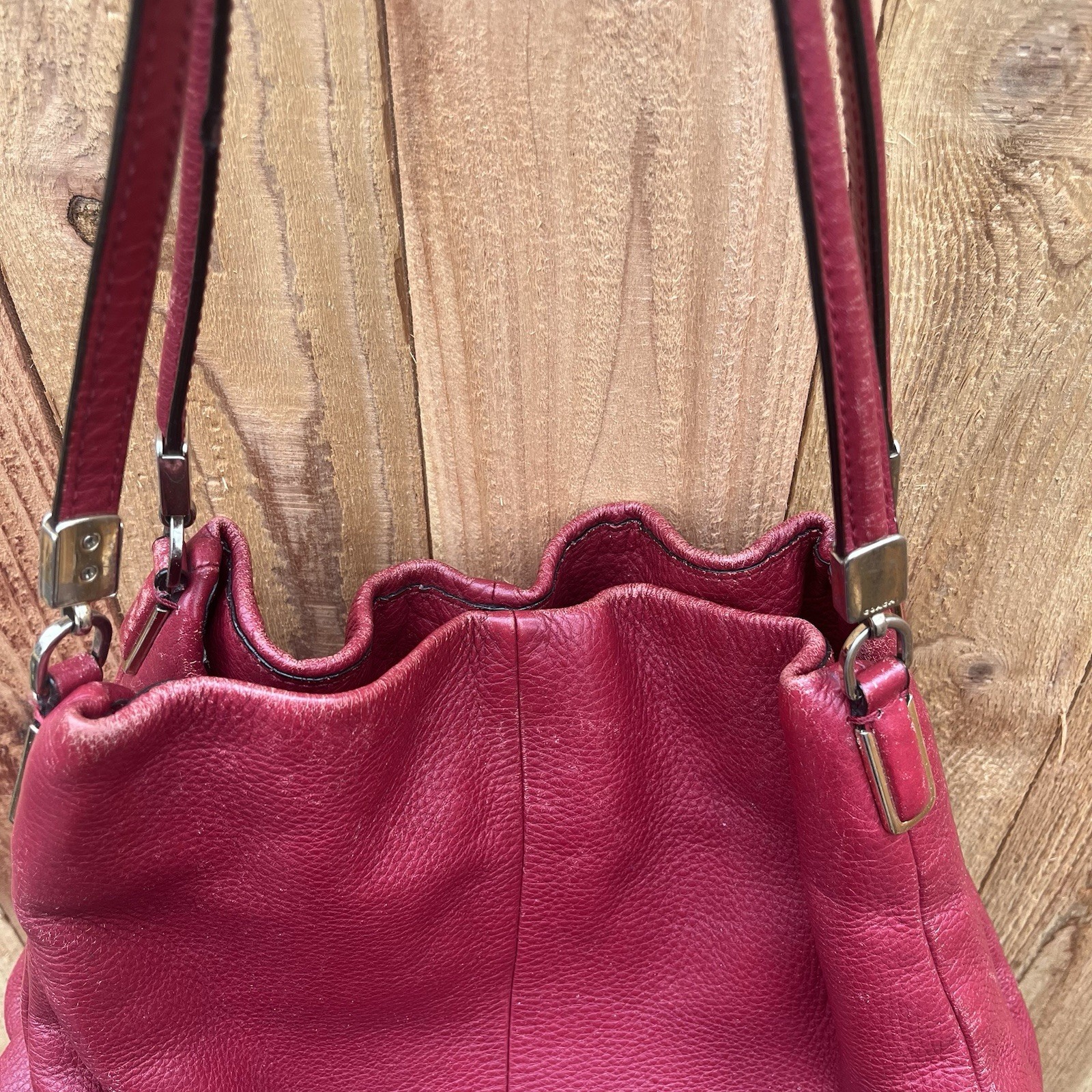 Coach 26224 Madison Phoebe Pebbled Leather Shoulder Bag Scarlet