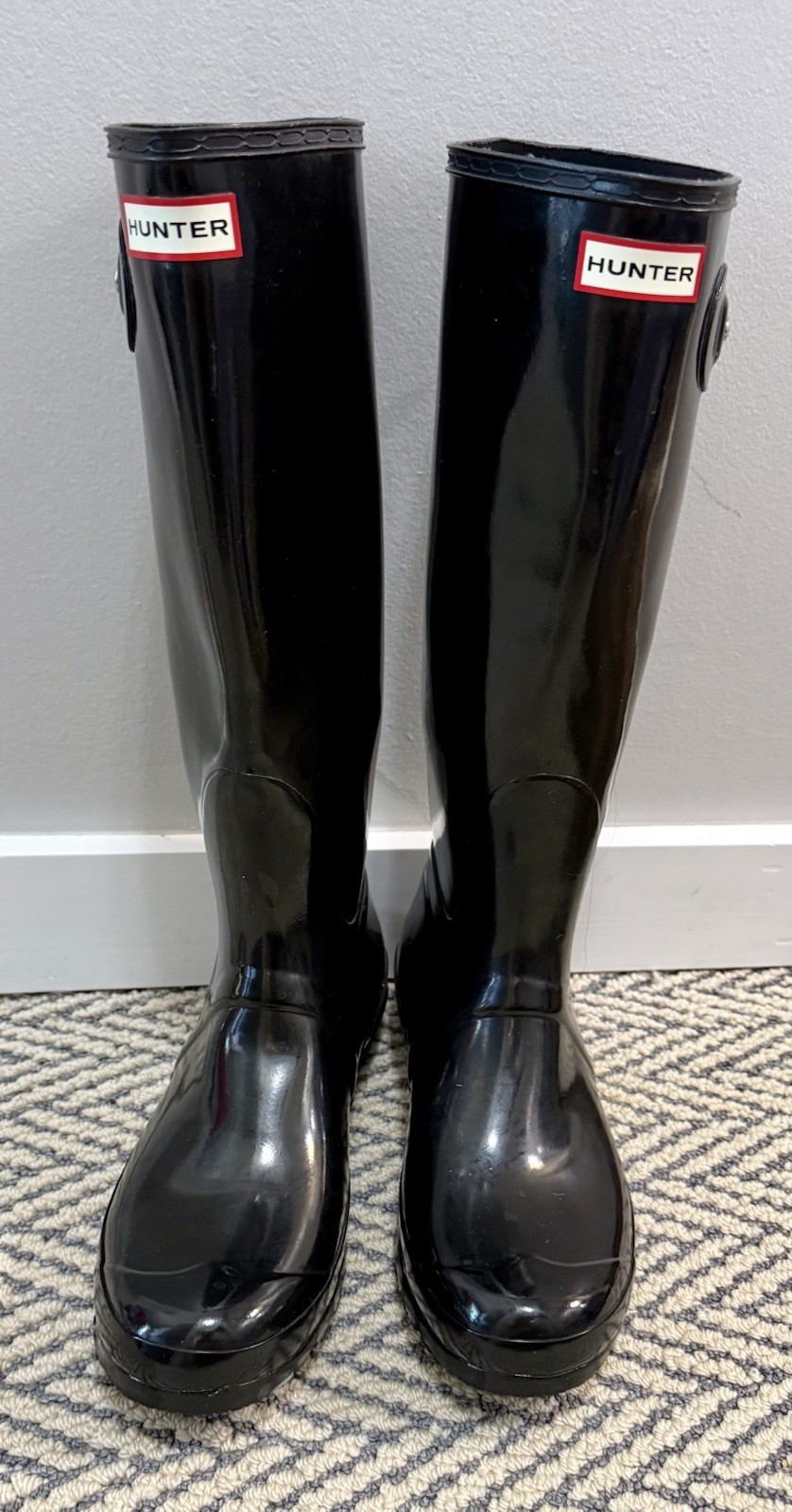Hunter Womens 11 Boots Original Tall Back Rubber Wellies Shoes – Gloss Black New