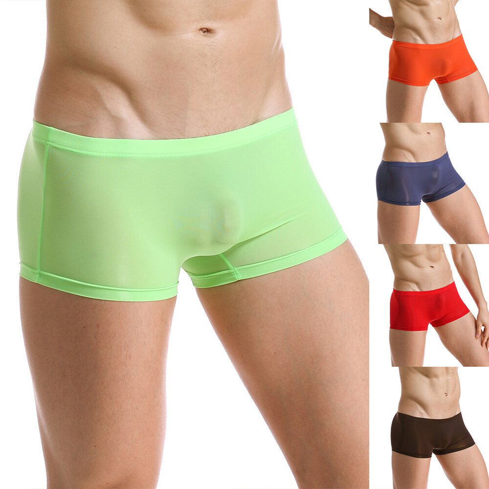 Sexy Men Ice Silk Seamless Boxer Briefs Pouch Underwear Shorts Trunks Underpants