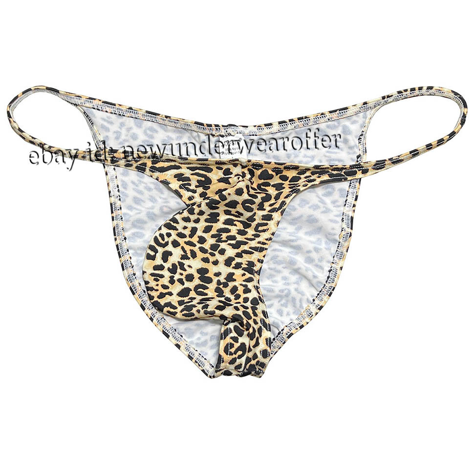 Men Leopard Bikini Briefs Underwear Bulge Pouch Panties Ruched Back Hipster Pant
