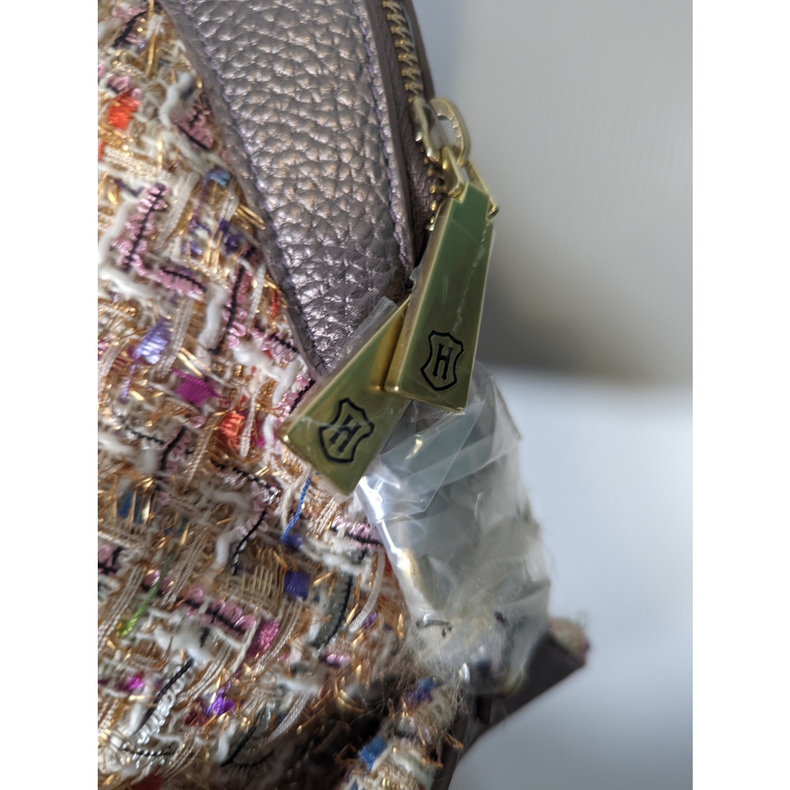 JW Hulme Maureen Satchel Bag Tweed & Leather Dome Top Handle Pewter Accents NWT
