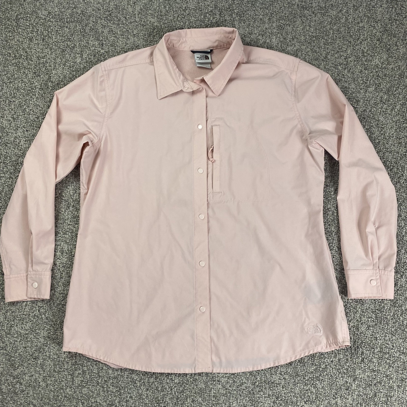 The North Face Tech Trail Shirt Womens XL Pink Snap Zip Pocket Vented Outdoor