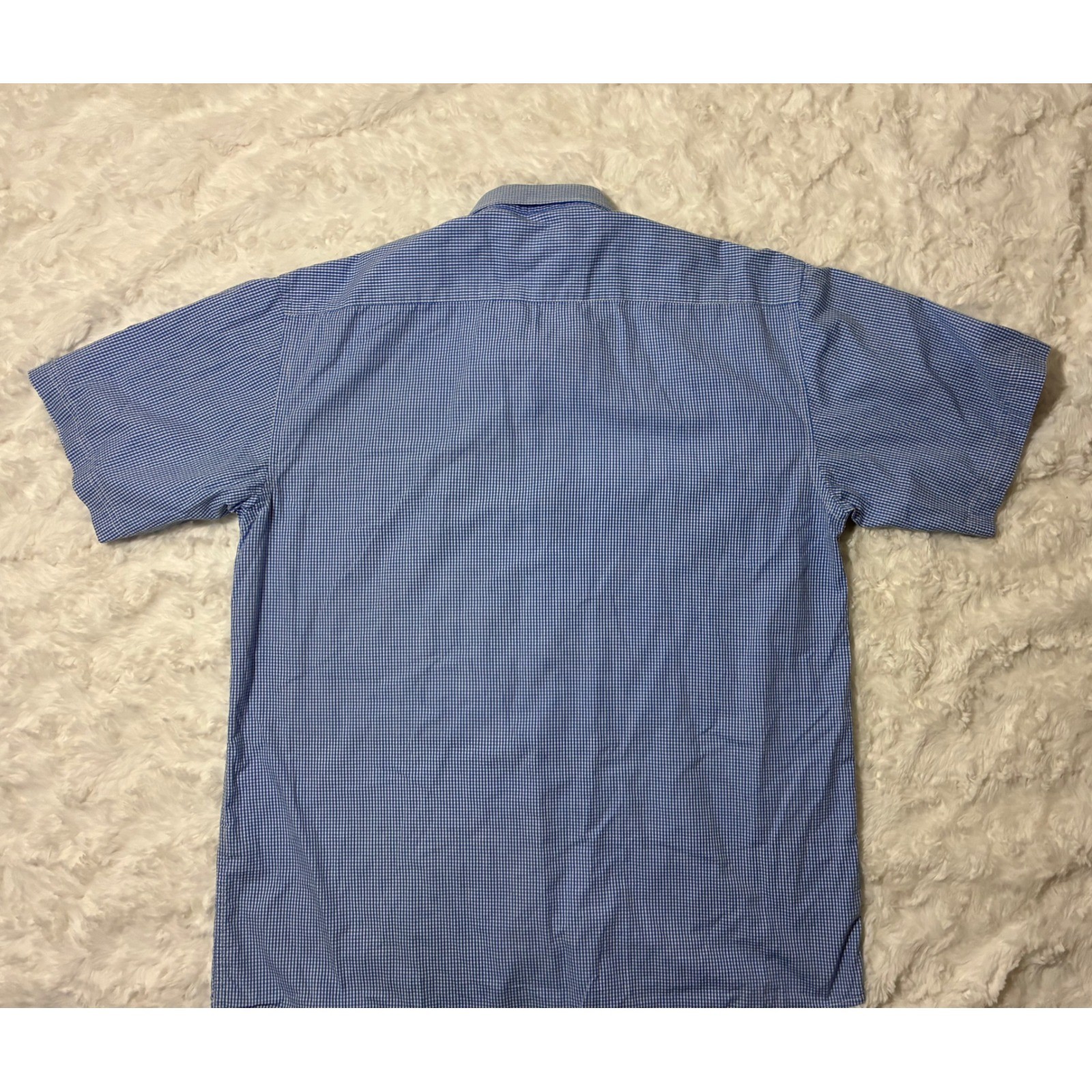Mens Blue White Gingham Check Short Sleeve Cotton Button Down Shirt L
