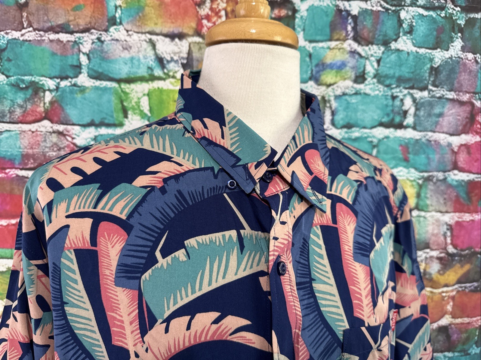 RSVLTS Paste l Palms 100% Bamboo Shirt Men Size XXL Blue Floral Button Up Pocket