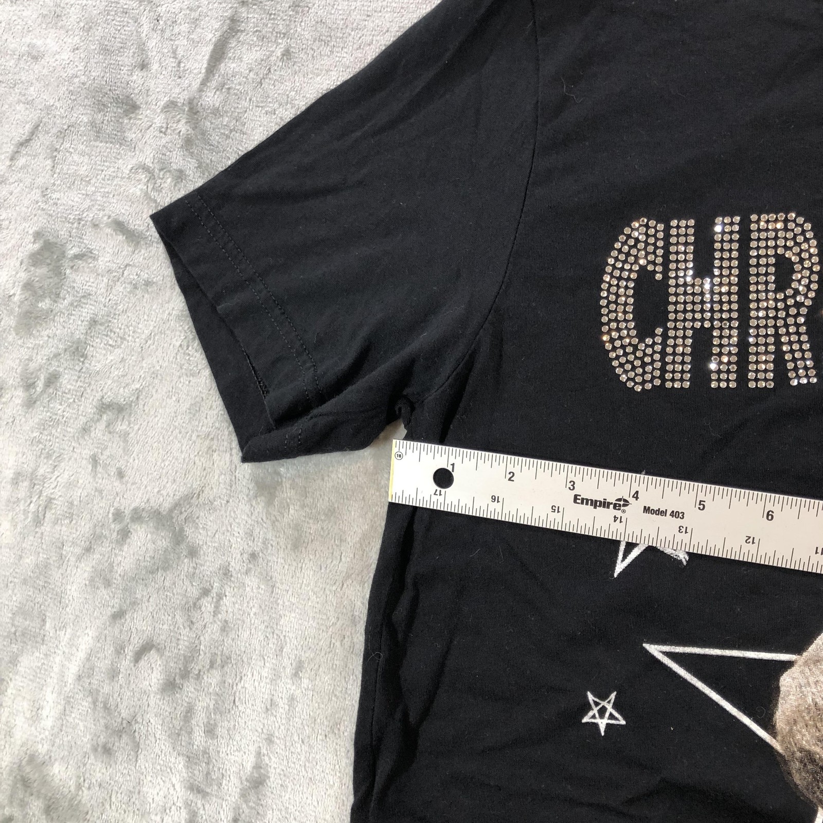 Chris Brown Shirt Womens Medium Black Breezy Bowl XX Tour Graphic Rhinestone
