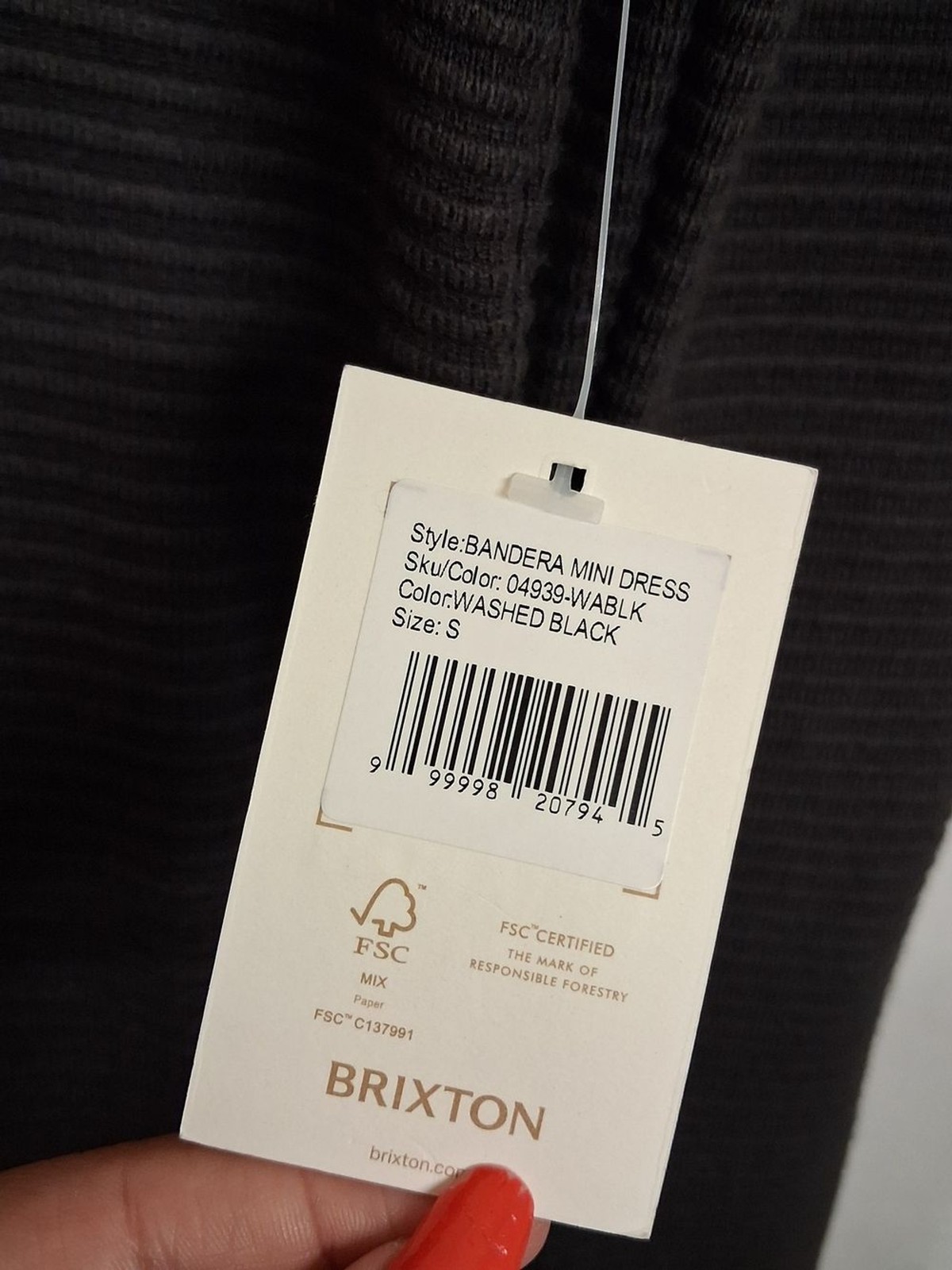 BRIXTON Bandera Mini Dress Ribbed Long Sleeve Washed Black Small NWT