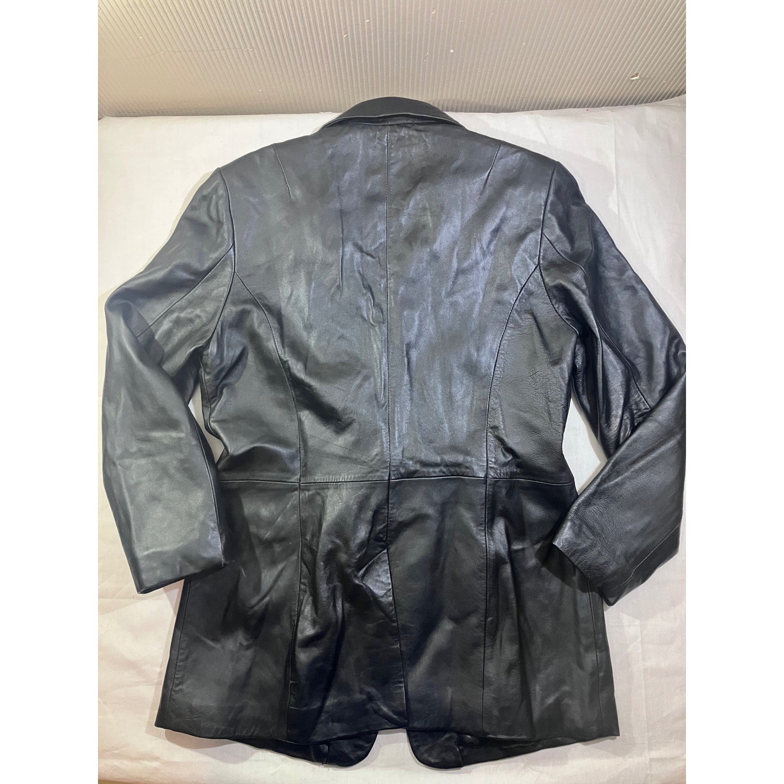 Denim & Co Womens Black 100% Leather Blazer Jacket Medium Single Button Coat