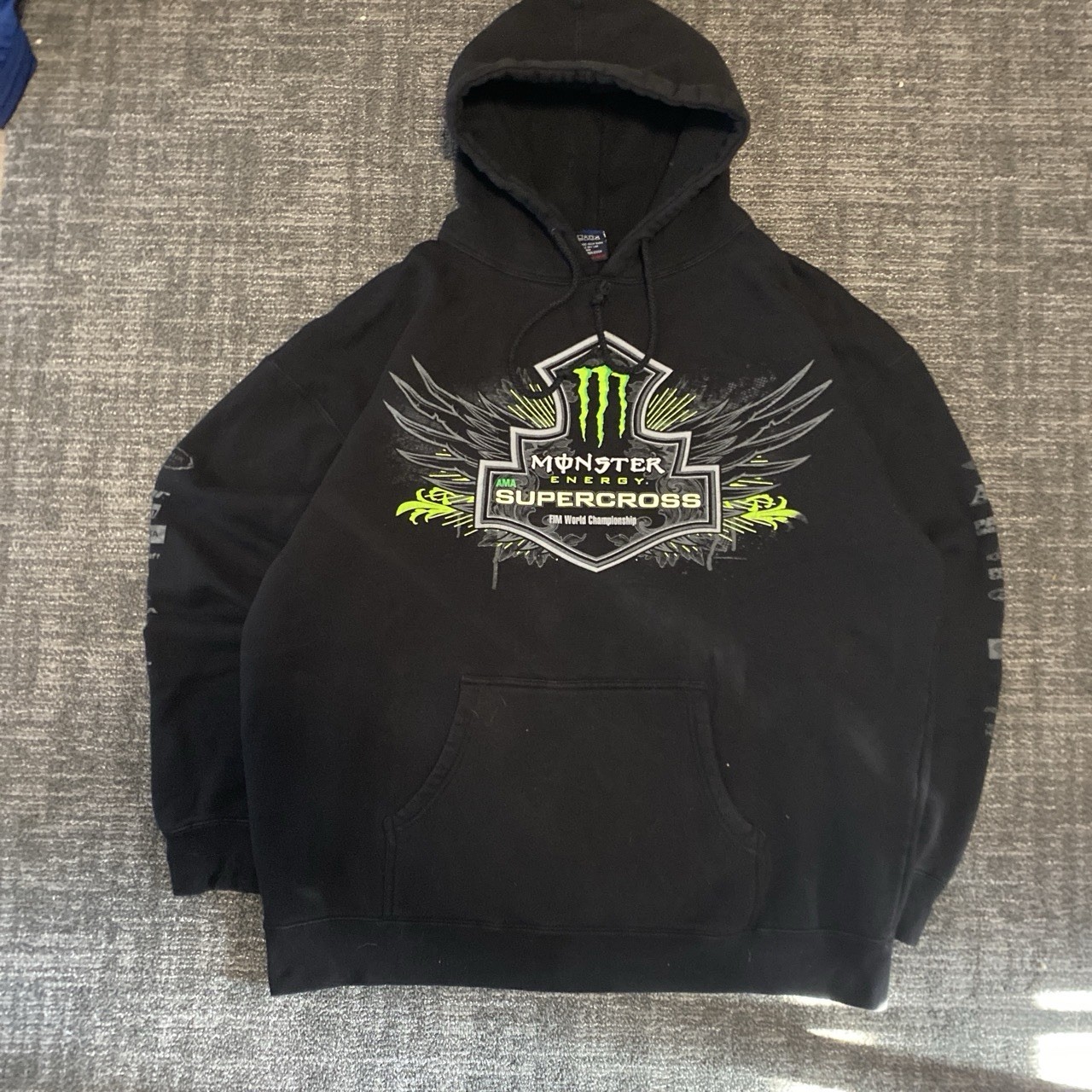 Vintage 00s Monster Energy SuperCross Hoodie Men’s 2XL Black Y2K Skate