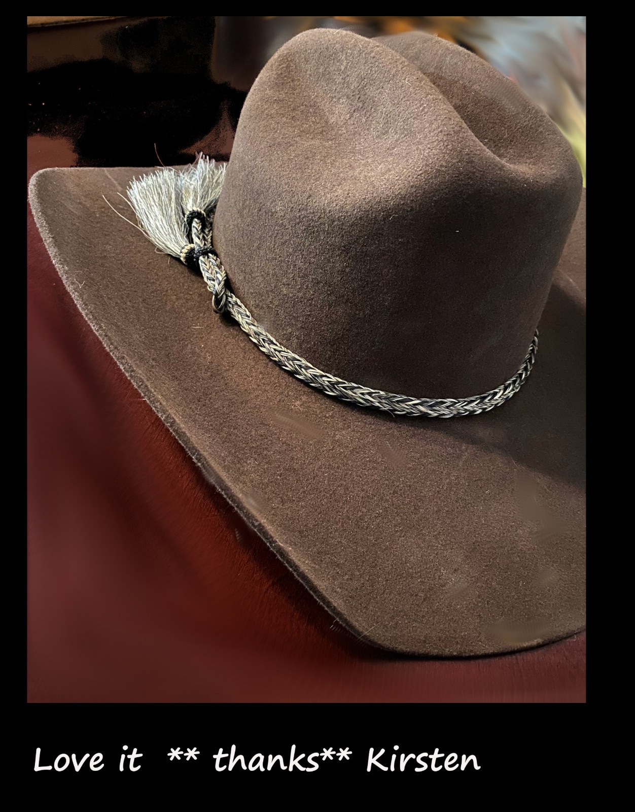 Horsehair hat band, stunning Gray-black, Adjustable Cowboy horsehair hat band