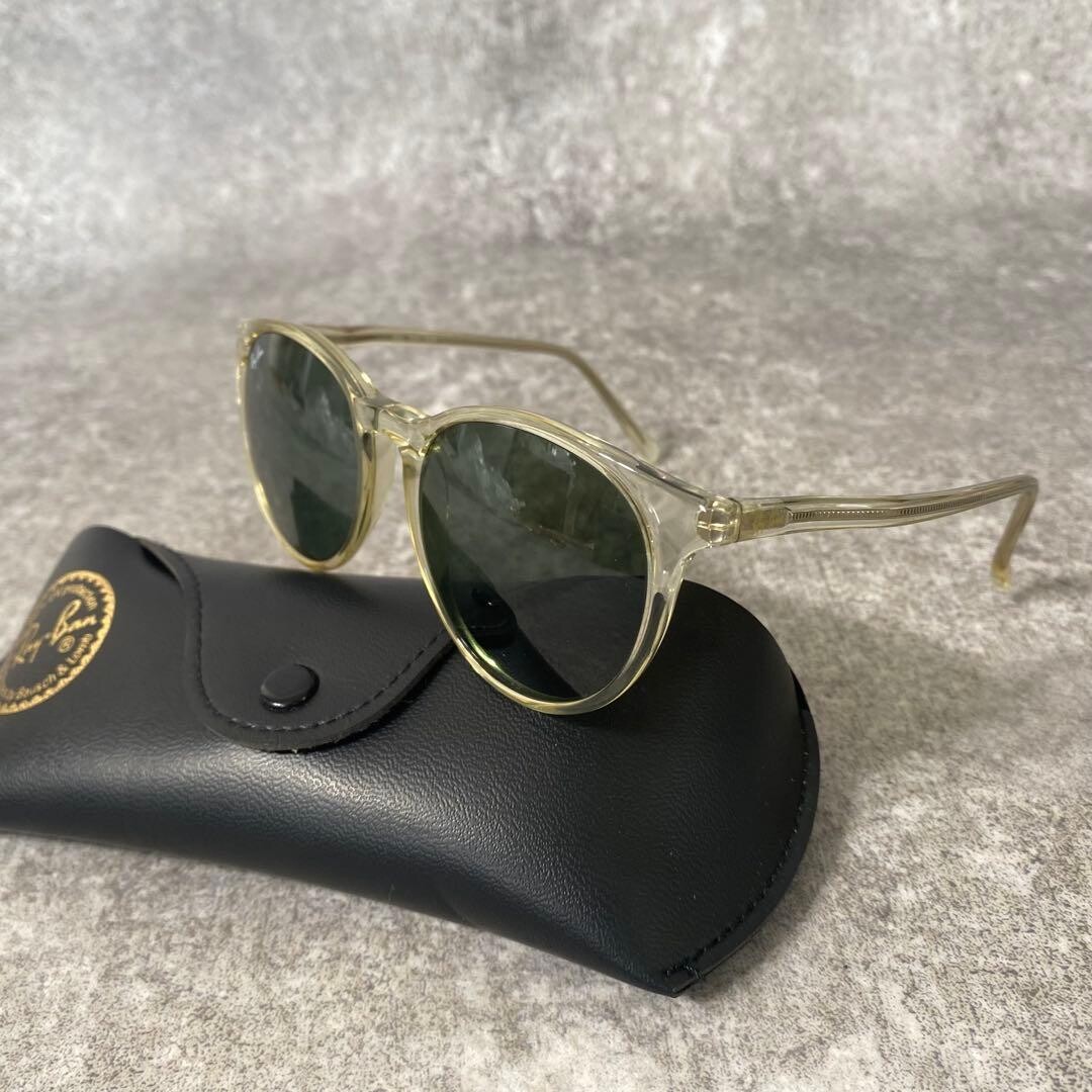 Ray Ban Bausch Lomb Clear Frame Round Sunglasses Vintage 1990s Green Lens B&L