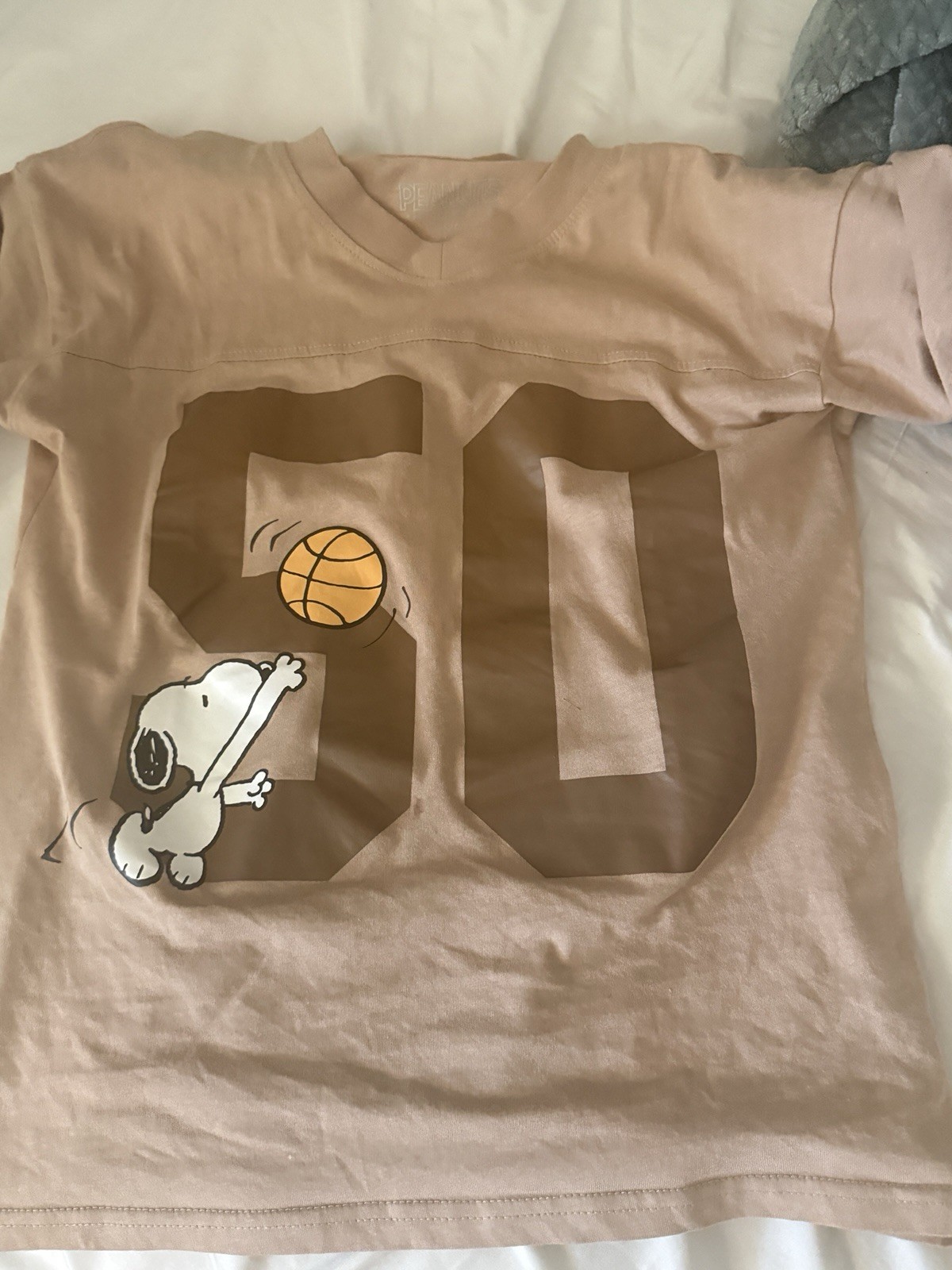 Peanuts Basketball Club Snoopy Woodstock Beige Cotton Crew Neck T-Shirt XS