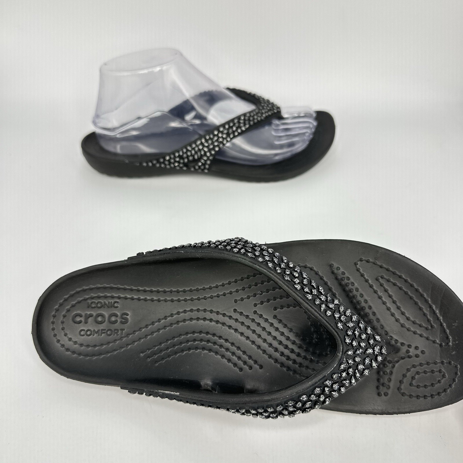 Crocs-Kadee II Embellished Size 8 Women Sandal Flip Flop Thong Black 205741