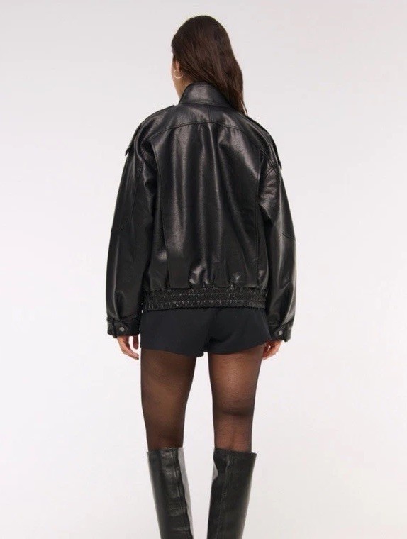 Relaxed Mock neck Vegan Leather Bomber Jacket